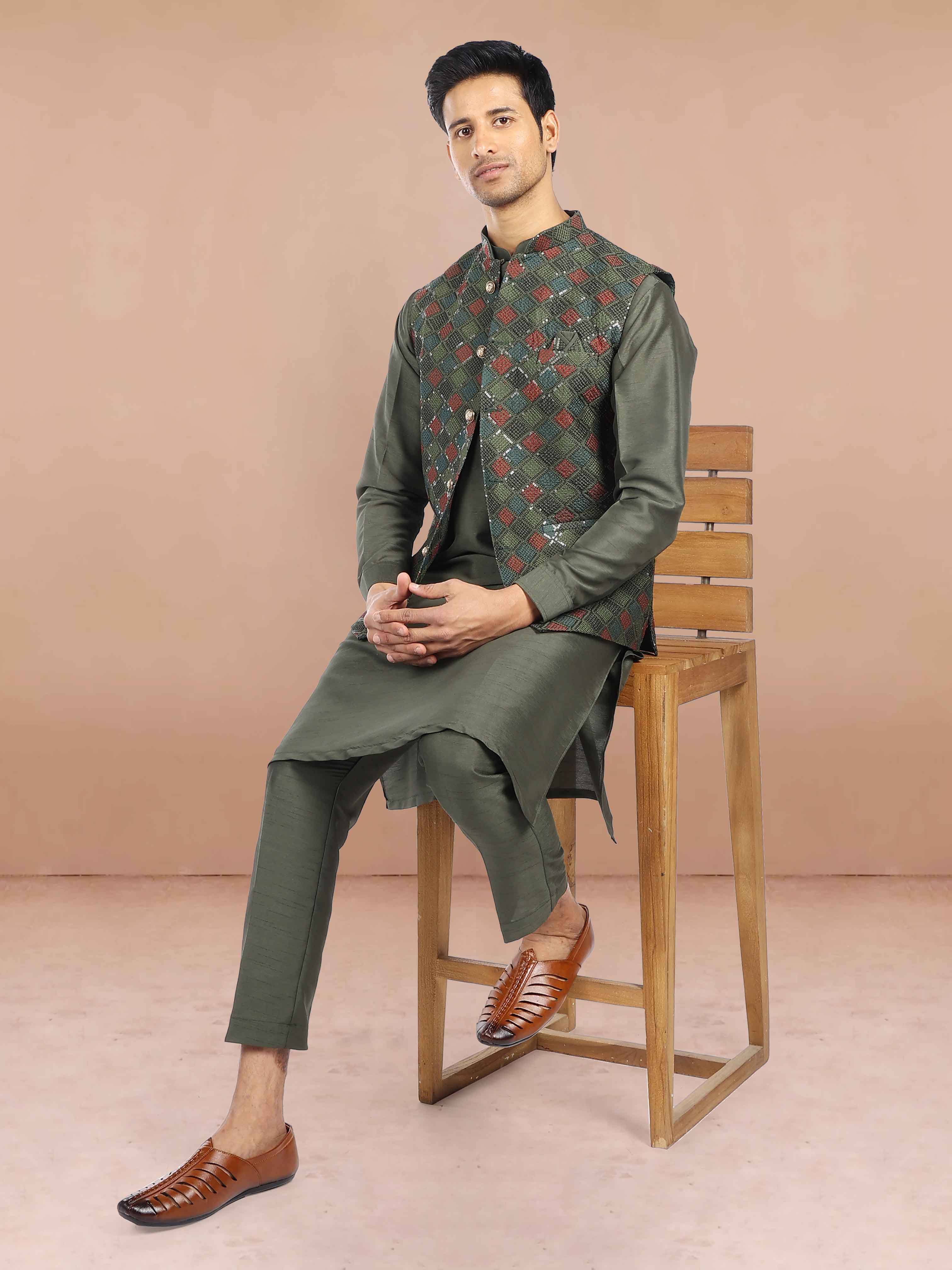 Mens Kurta Payjama and Jacket Set