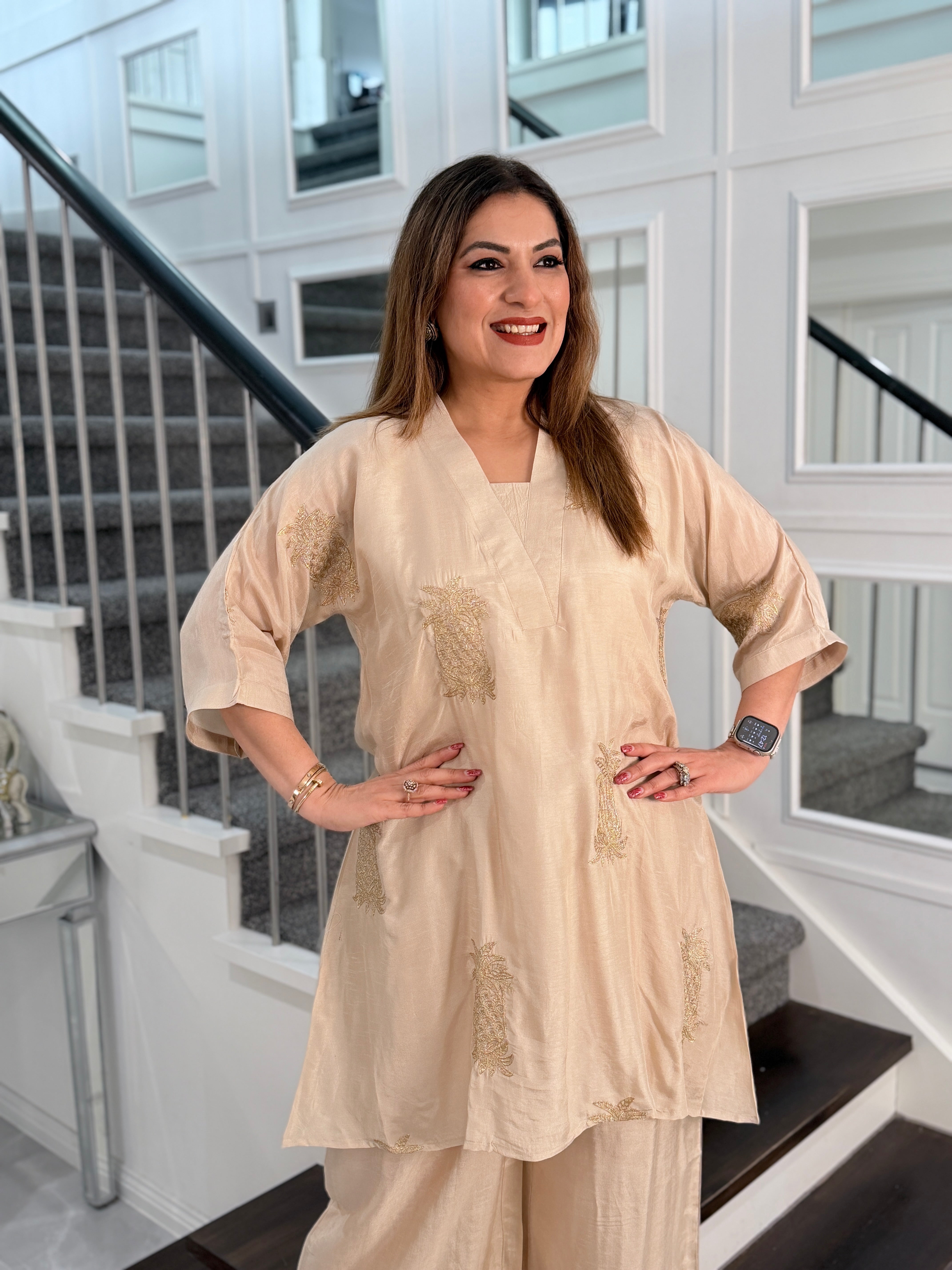 Elegant Beige Indo-Western Kurta Set - Indo-western Wear