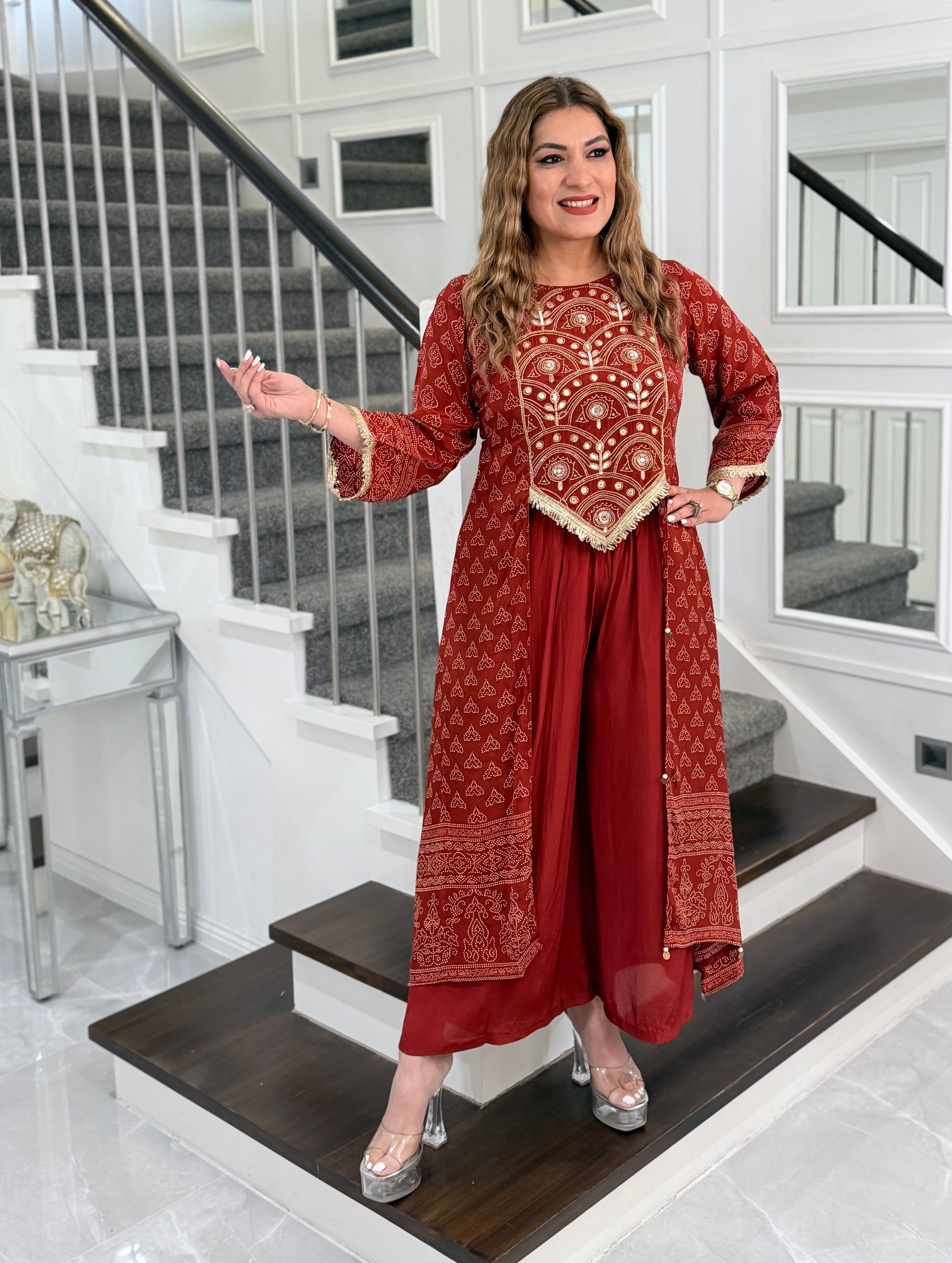 Burgundy Embroidered Traditional Coordset - Coordset