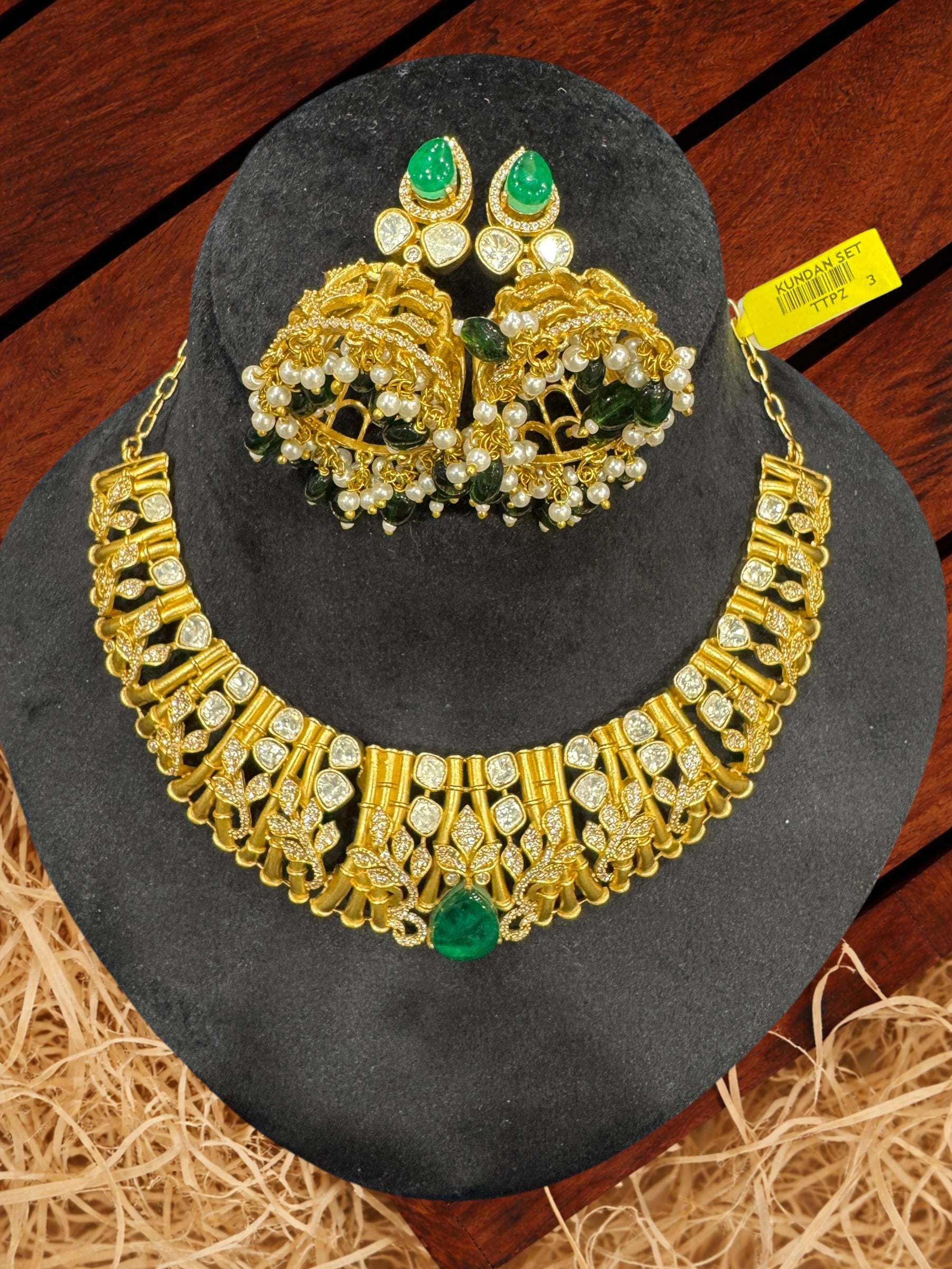 Elegant Gold and Green Jhumka Earrings - Neckpieces & Earring Set (3)