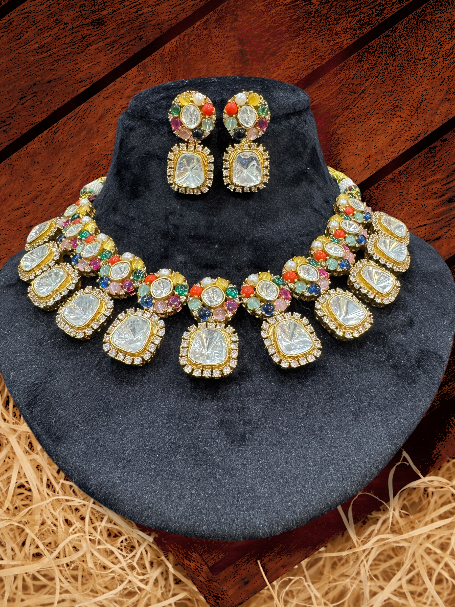Elegant Multicolor Kundan Necklace & Earrings Set - Neckpieces & Earring Set