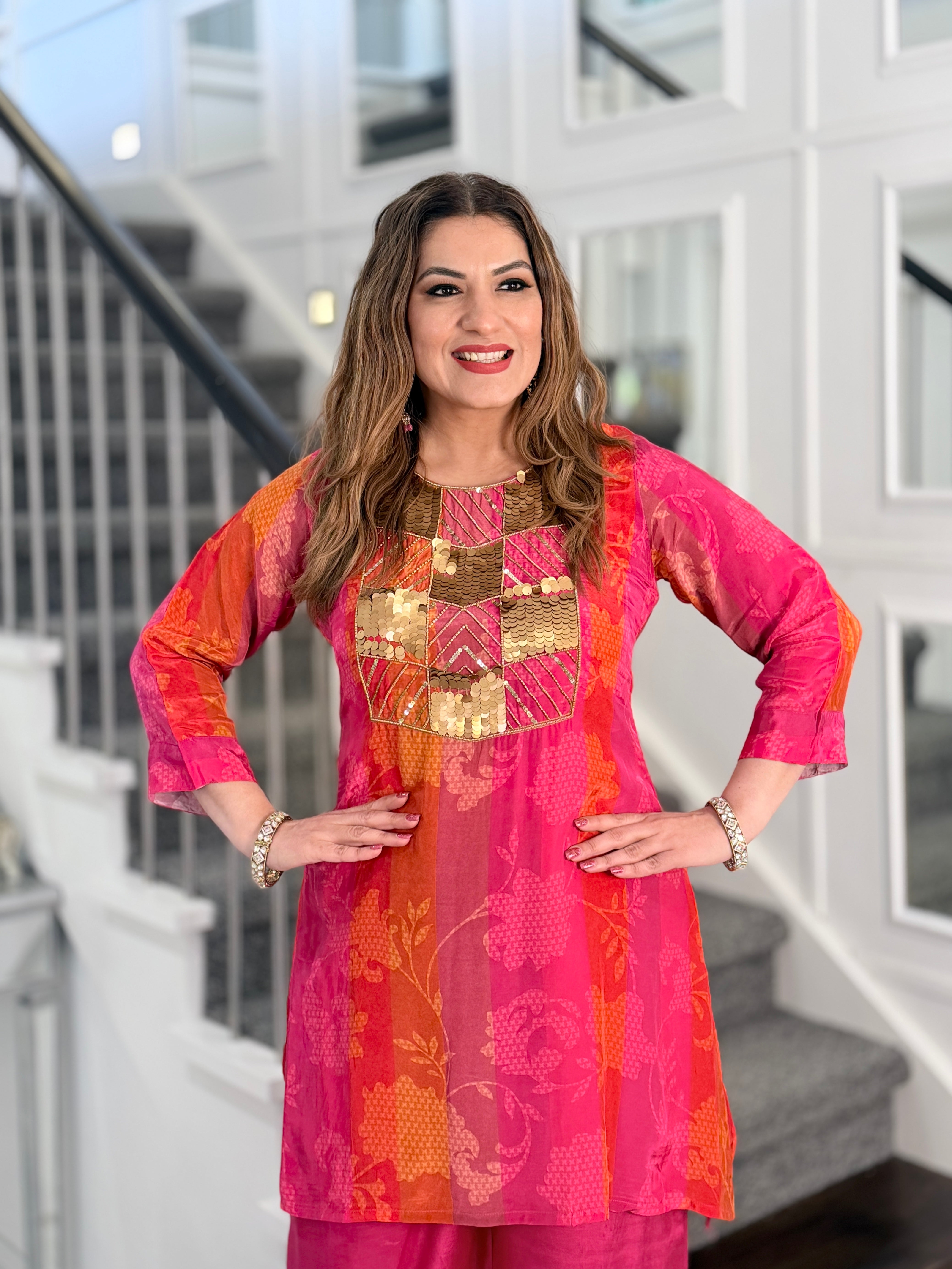 Vibrant Pink and Orange Ethnic Coord Set - Coordset (2)