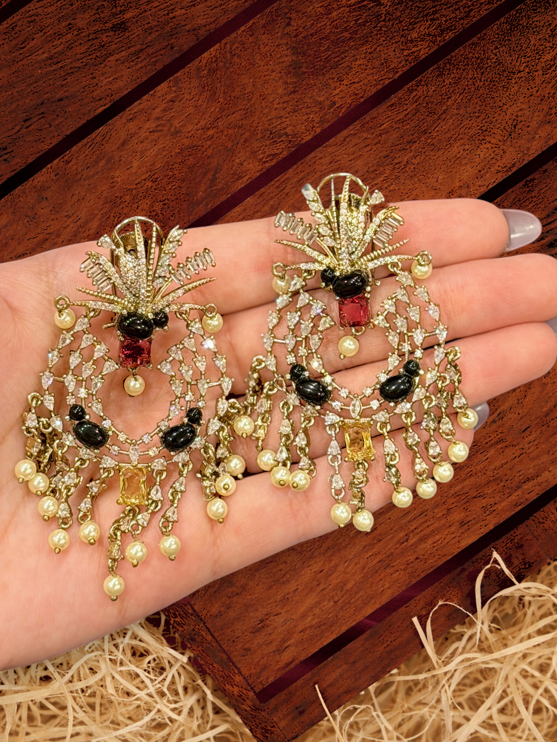 Gold and Pearl Chandelier Earrings - Earrings - Western/ Indo Western
