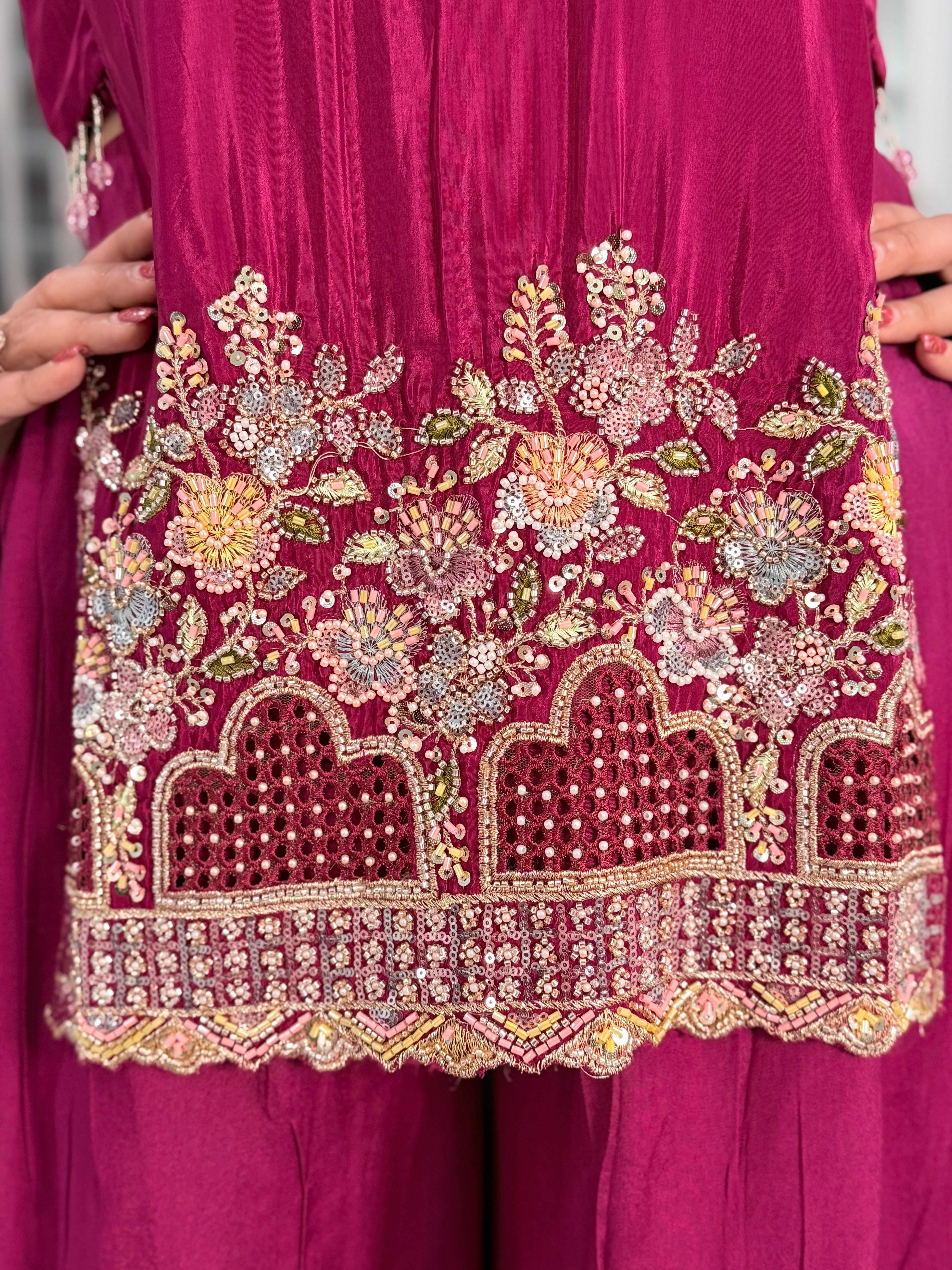 Magenta Palazzo with Gold Embroidery - Indo-western Wear (4)