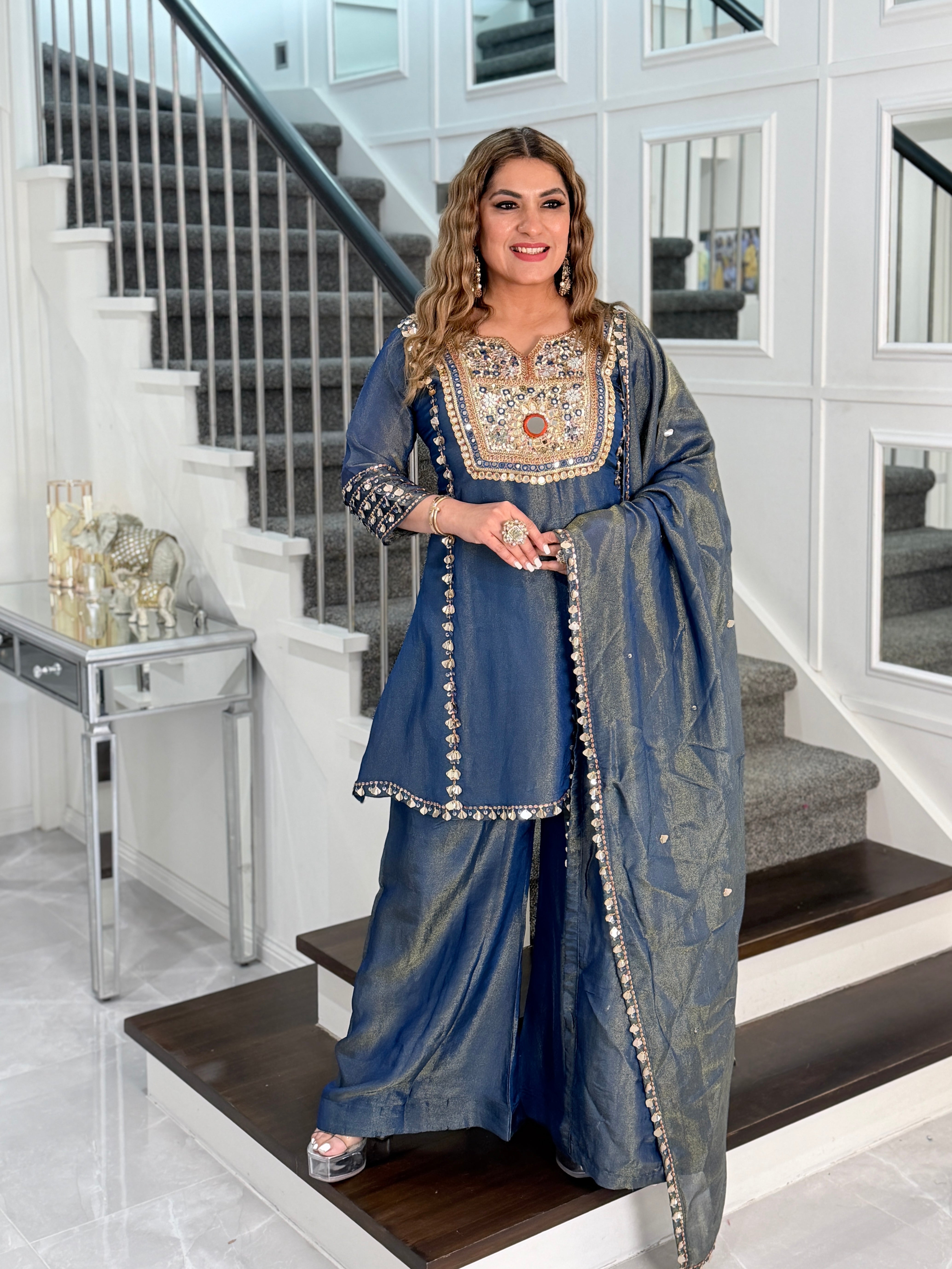 Navy Blue Embellished Salwar Kameez Set - Salwar Kameez (2)