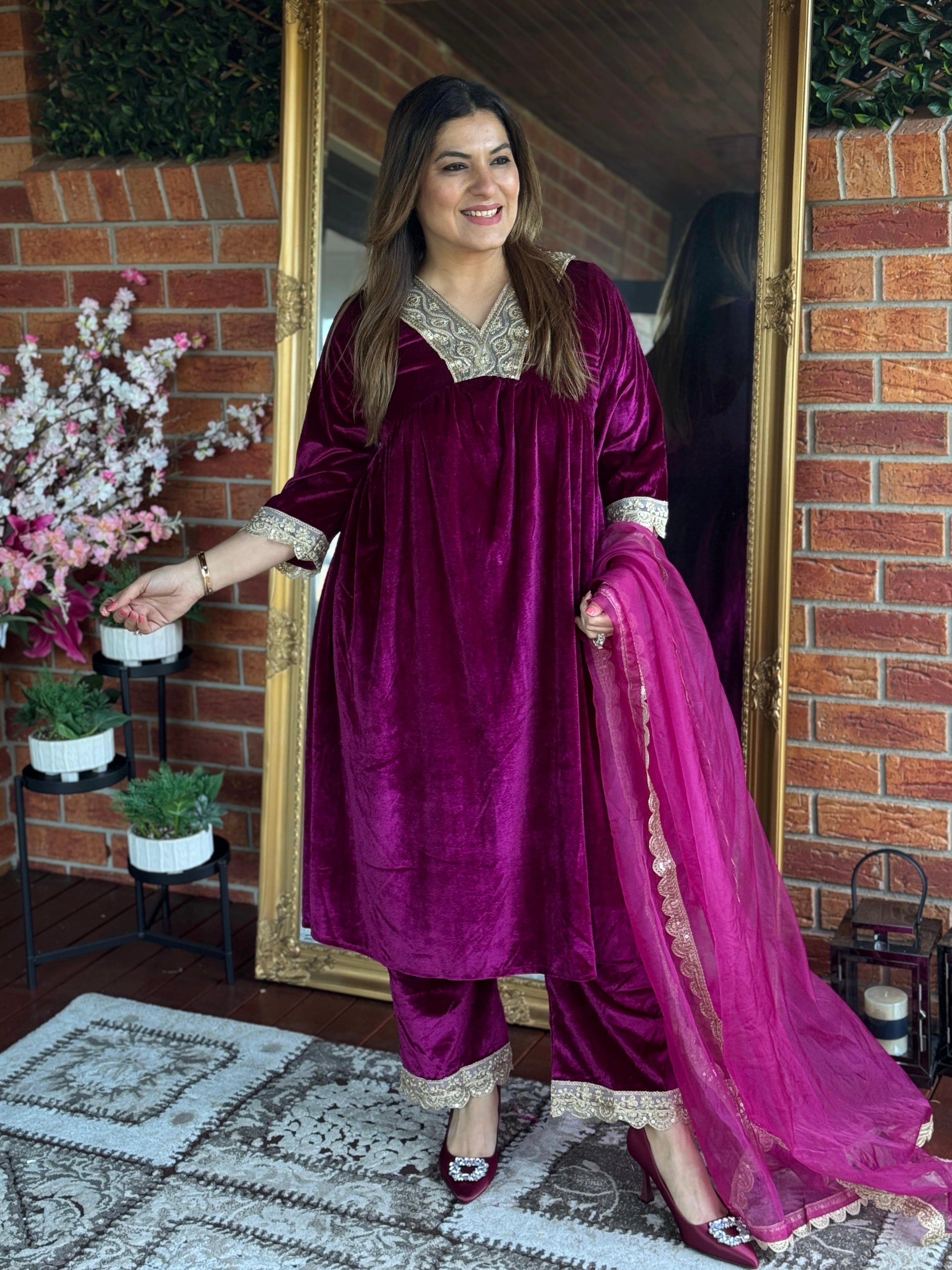 Plum Embellished Traditional Coordset - Coordset