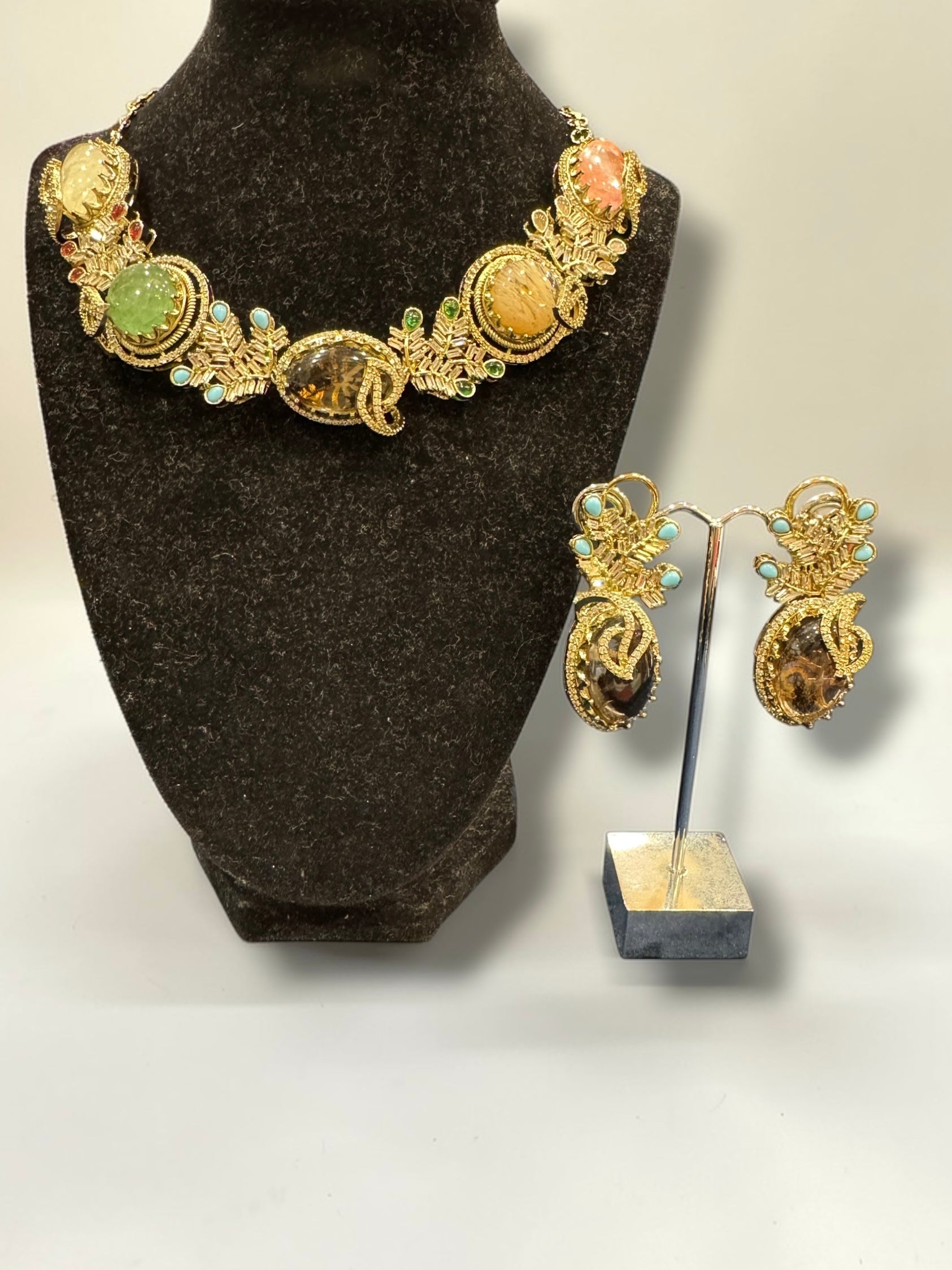 Elegant Multicolor Gemstone Necklace Set - Neckpieces & Earring Set (3)