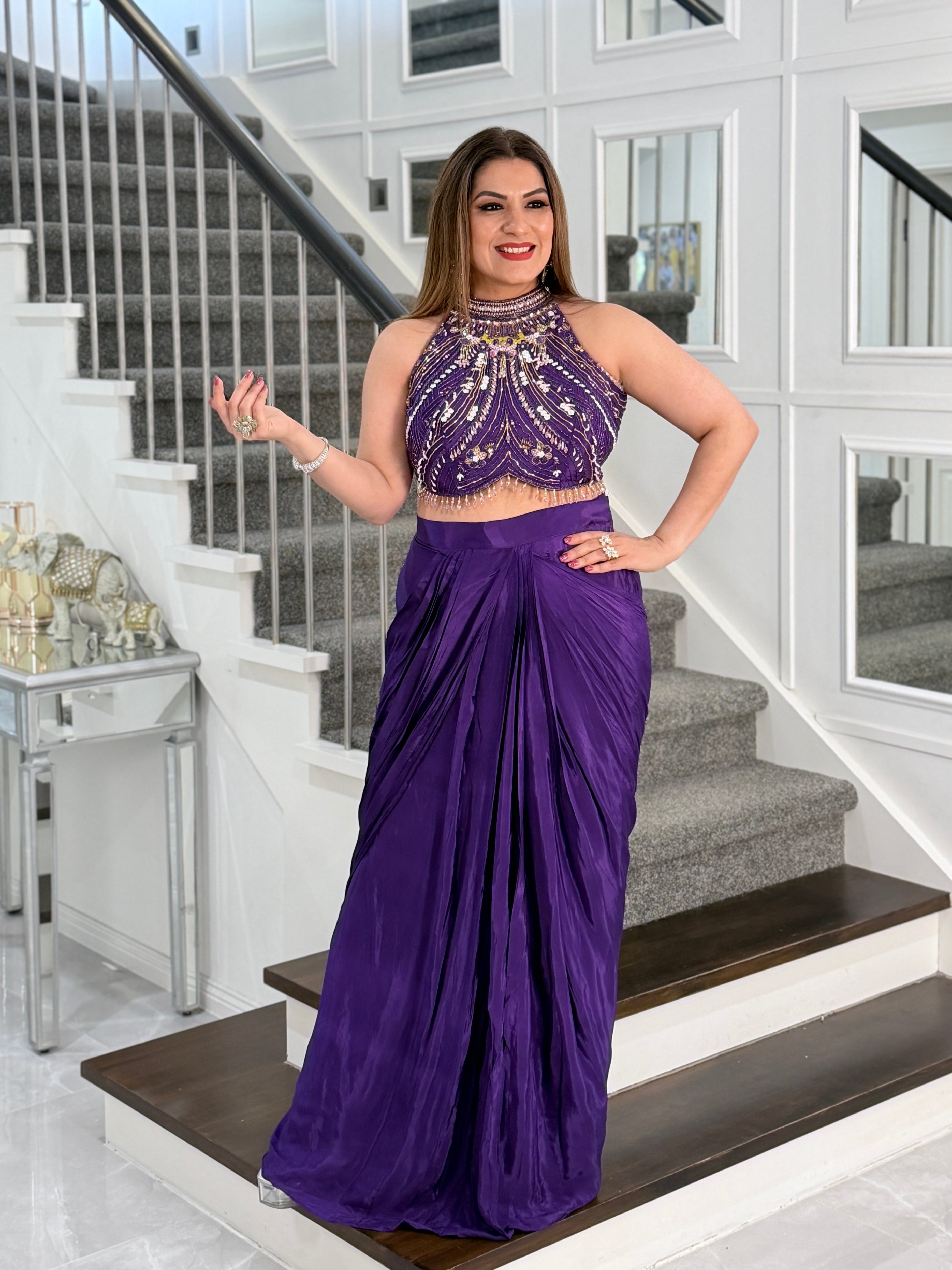 Elegant Purple Indo-Western Gown - Indo-western Wear
