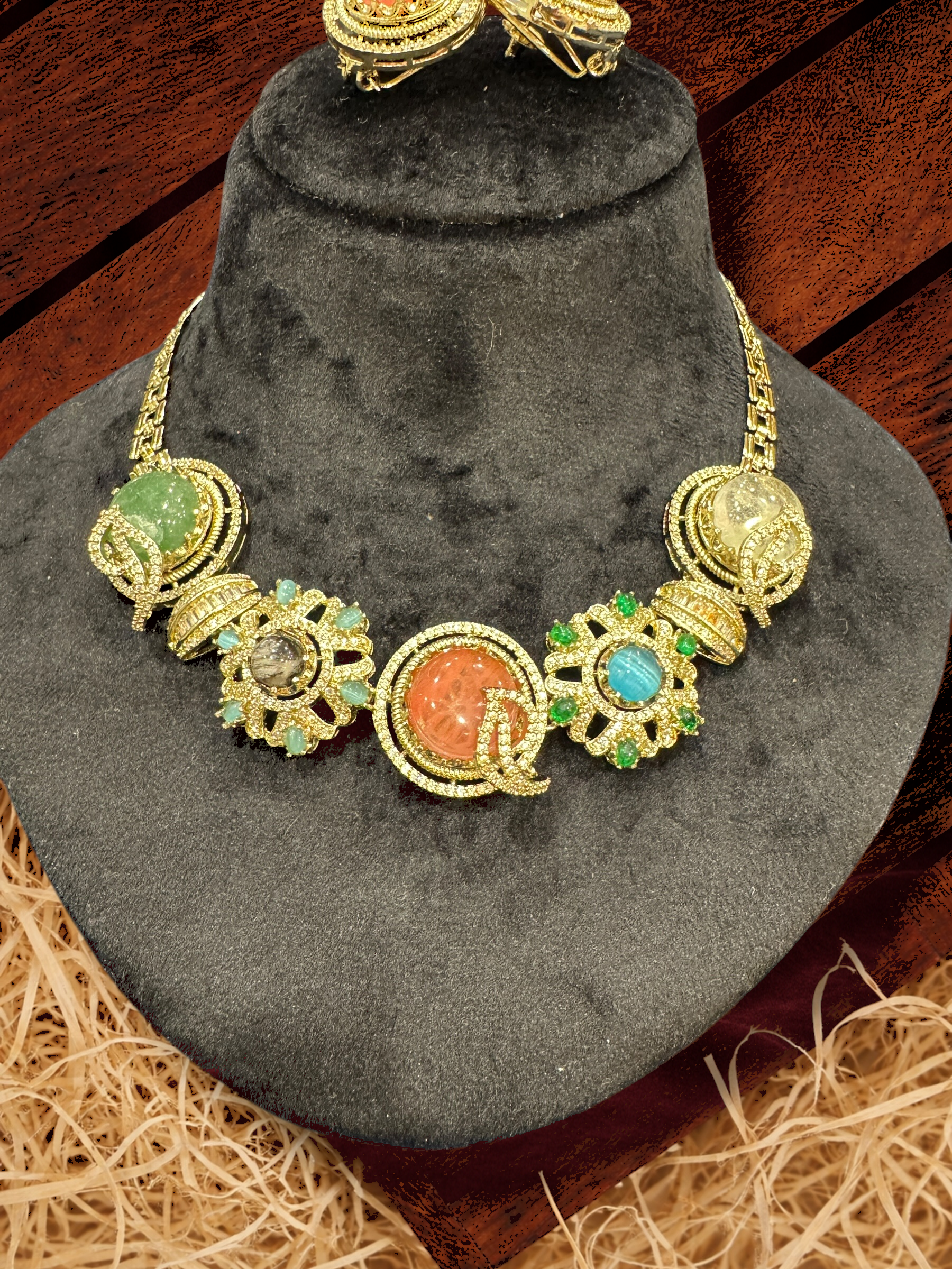 Elegant Multicolor Gemstone Jewelry Set - Neckpieces & Earring Set