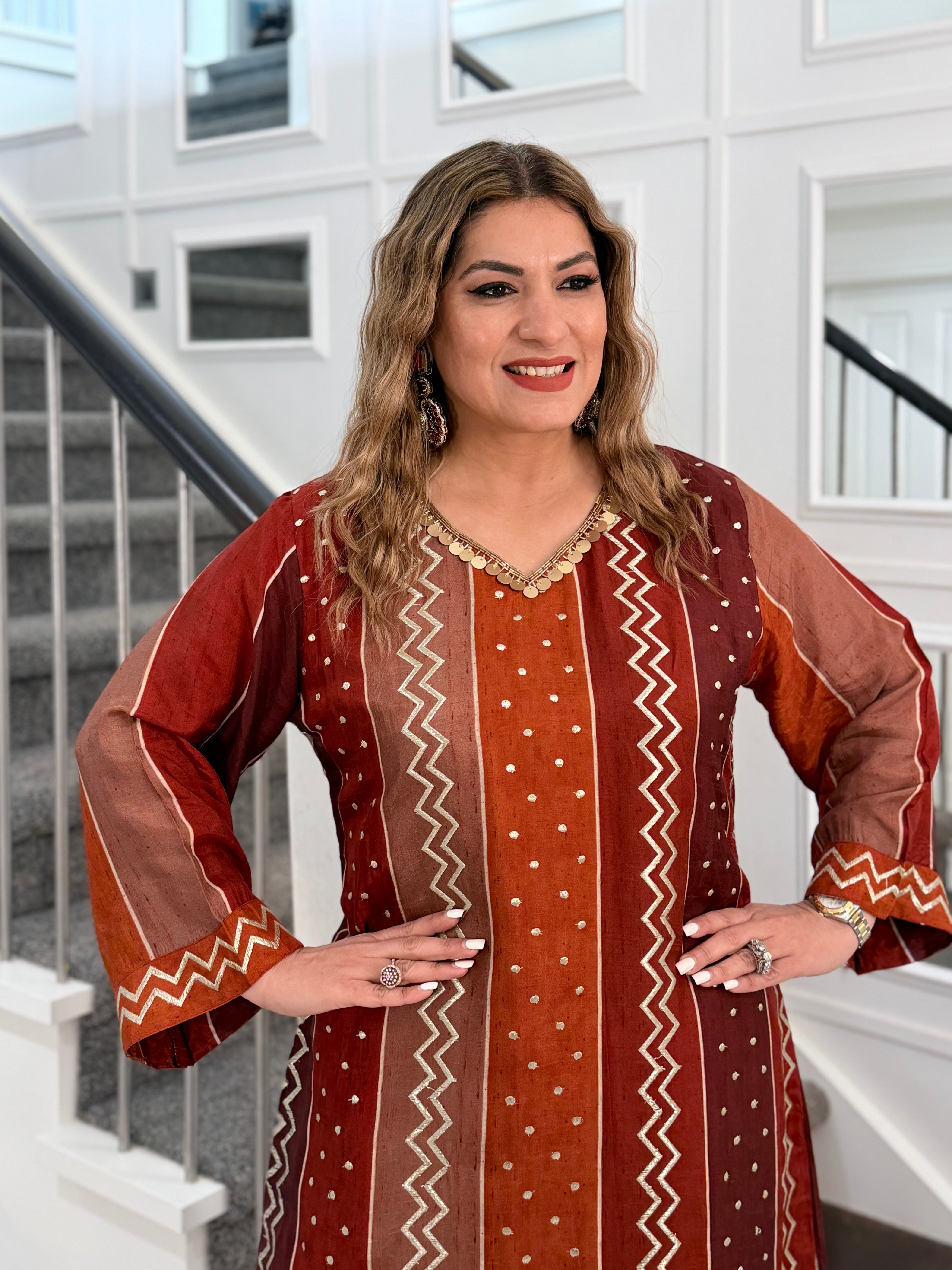 Rust and Burgundy Zigzag Kurta - Coordset (2)