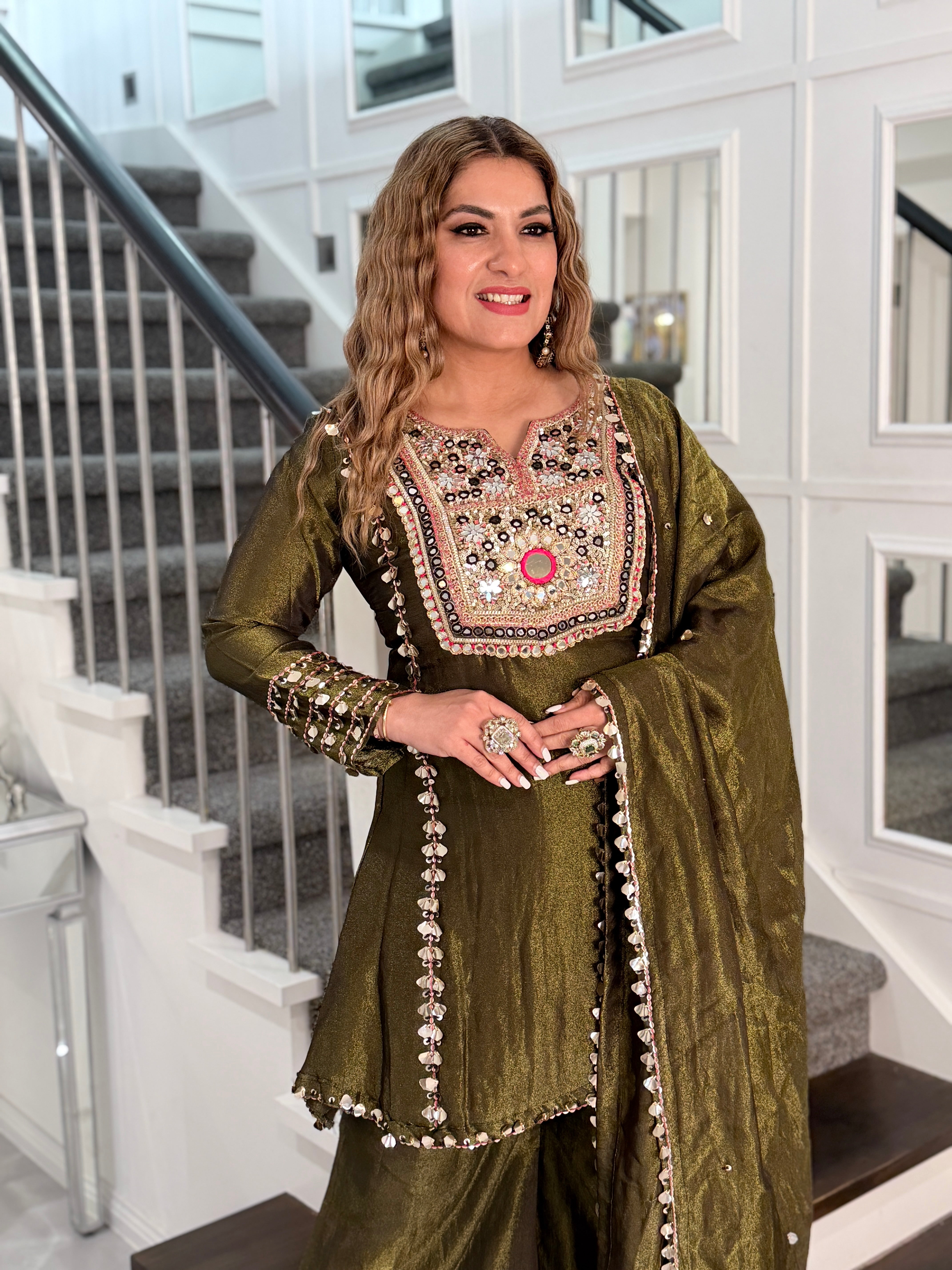 Olive Green Embroidered Salwar Kameez - Salwar Kameez (3)