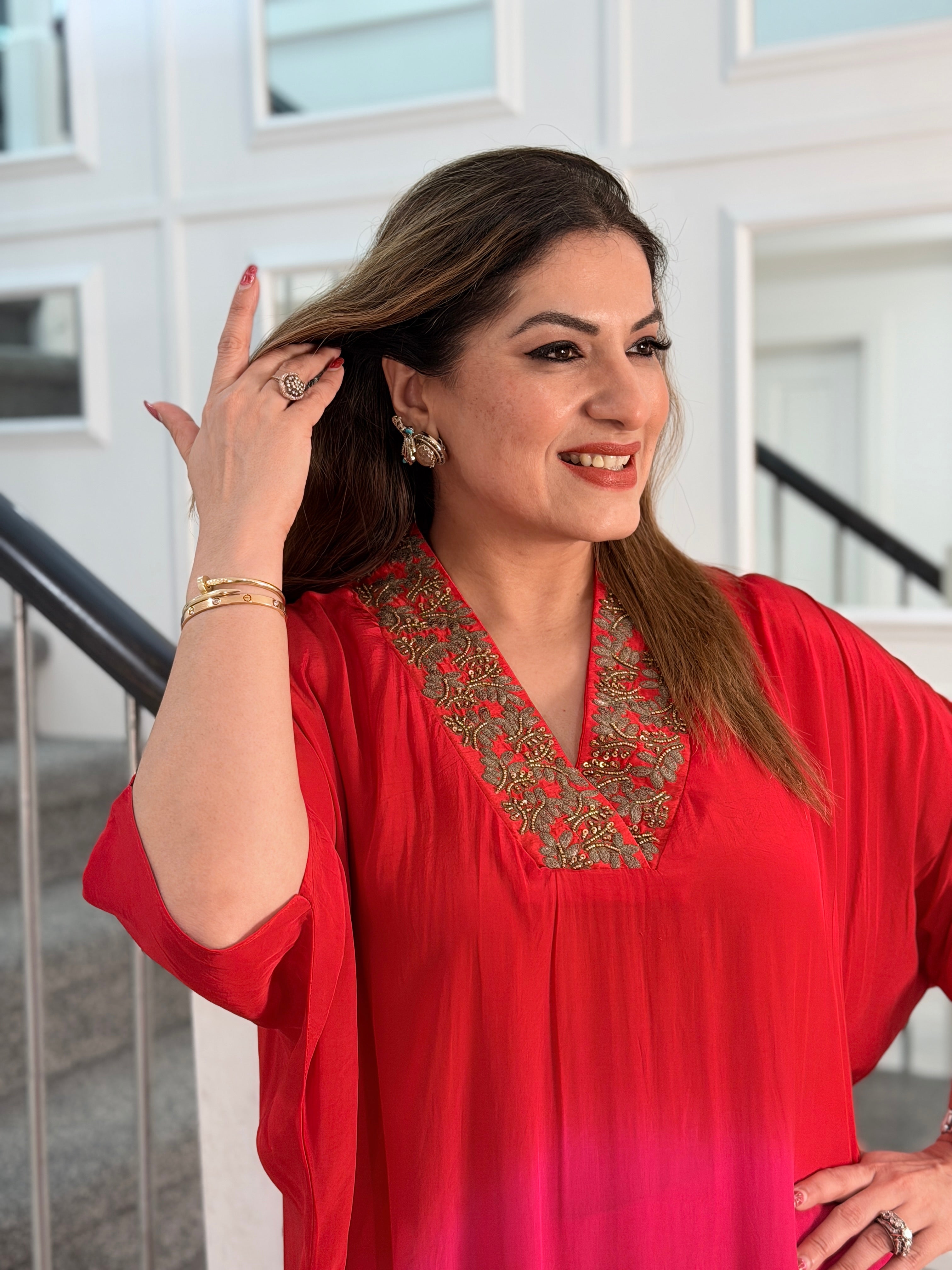 Elegant Red Ombre Indo-Western Kaftan Set - Indo-western Wear (3)