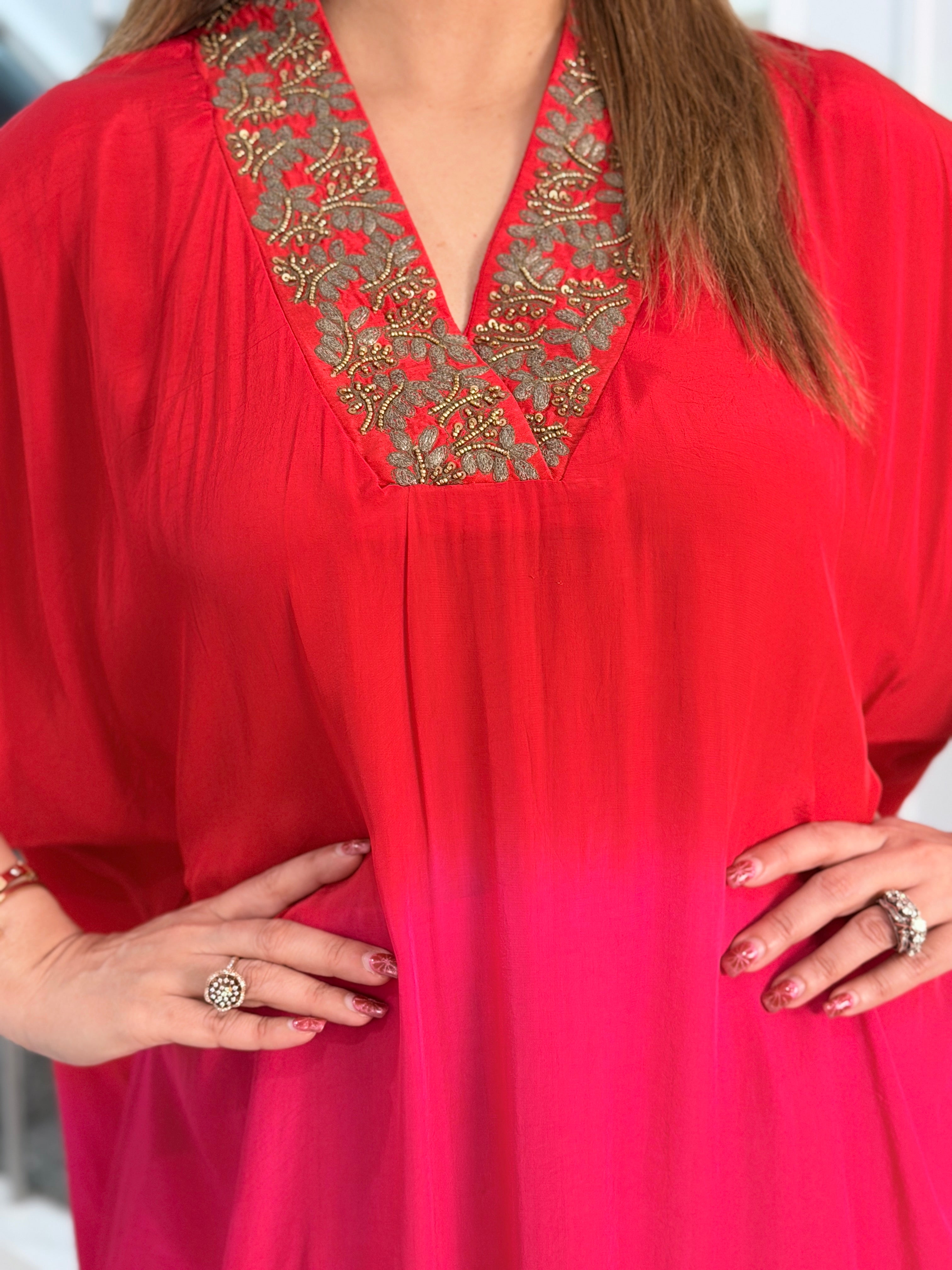 Elegant Red Ombre Indo-Western Kaftan Set - Indo-western Wear (4)