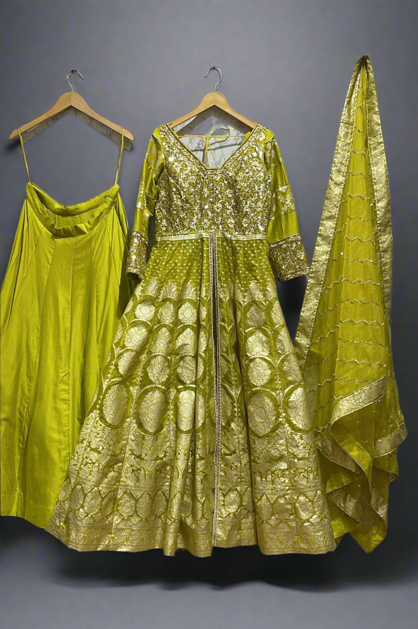 Lime Green Embroidered Lehenga Set - Lehnga