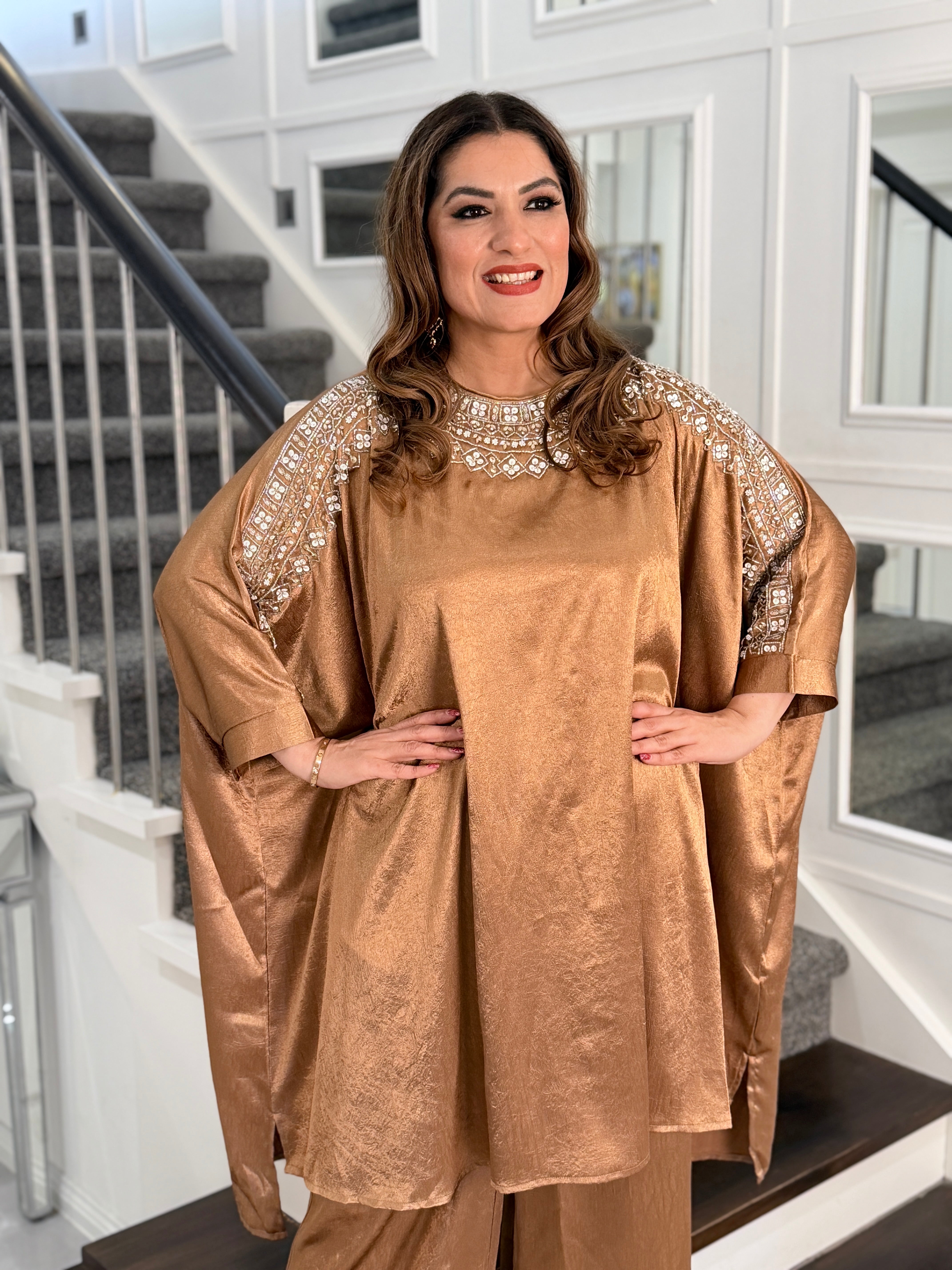 Bronze Elegant Embellished Kaftan Set - Coordset (2)