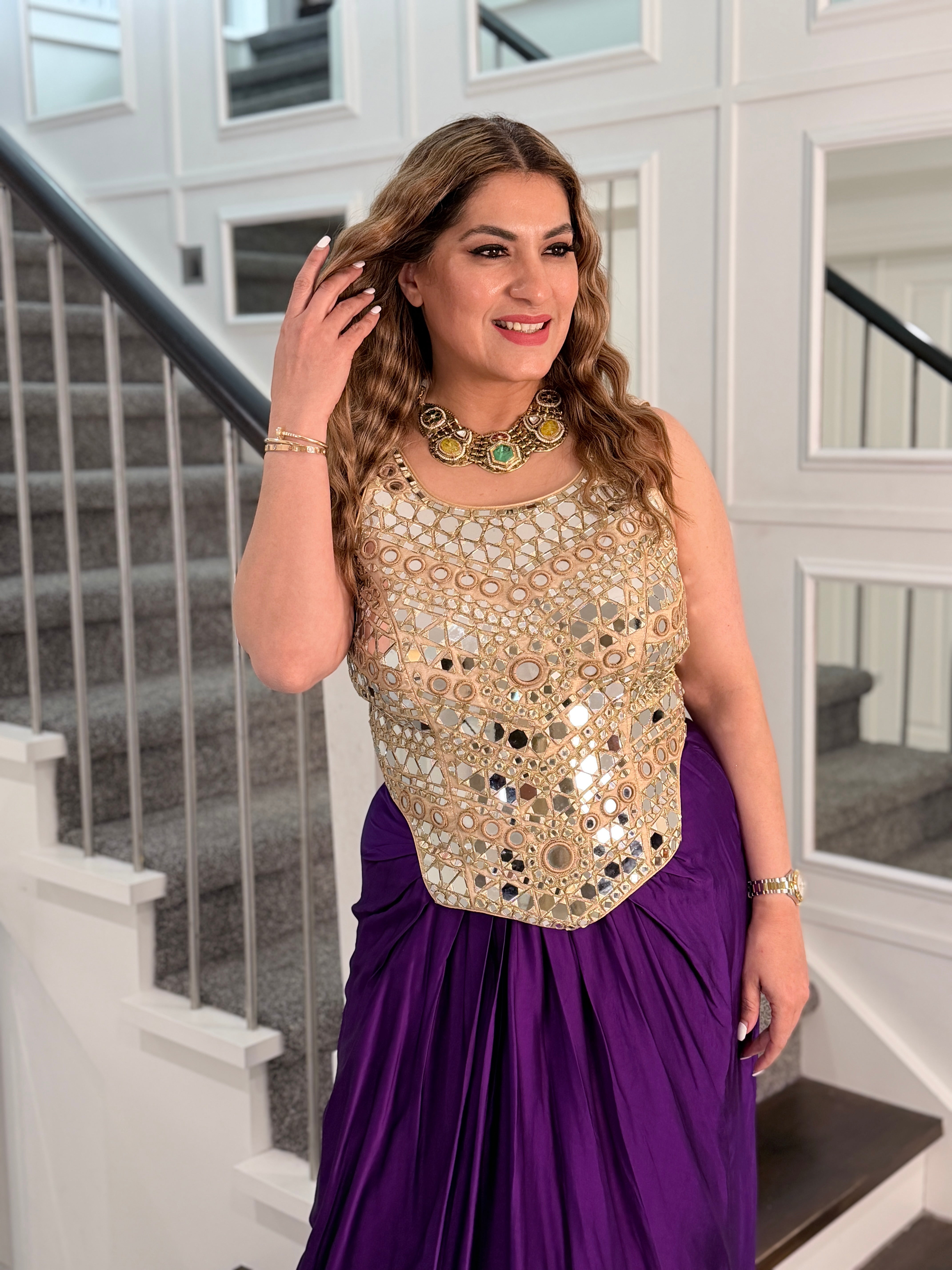 Purple Mirror Embellished outfit (Free size suitable for 36-42)  - Indo-western Wear (3)