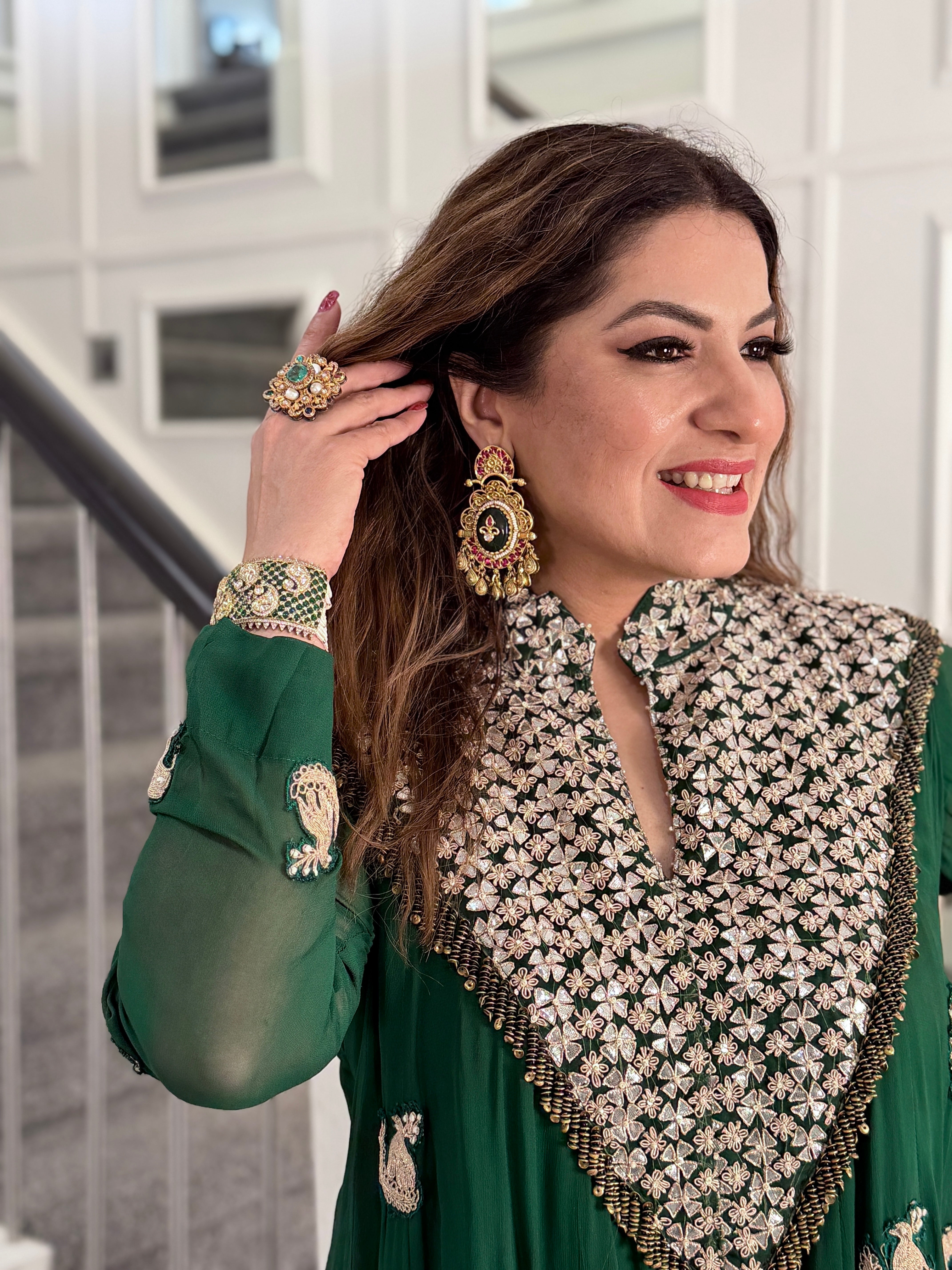 Emerald Kurti with Floral Embroidery - Indo-western Wear