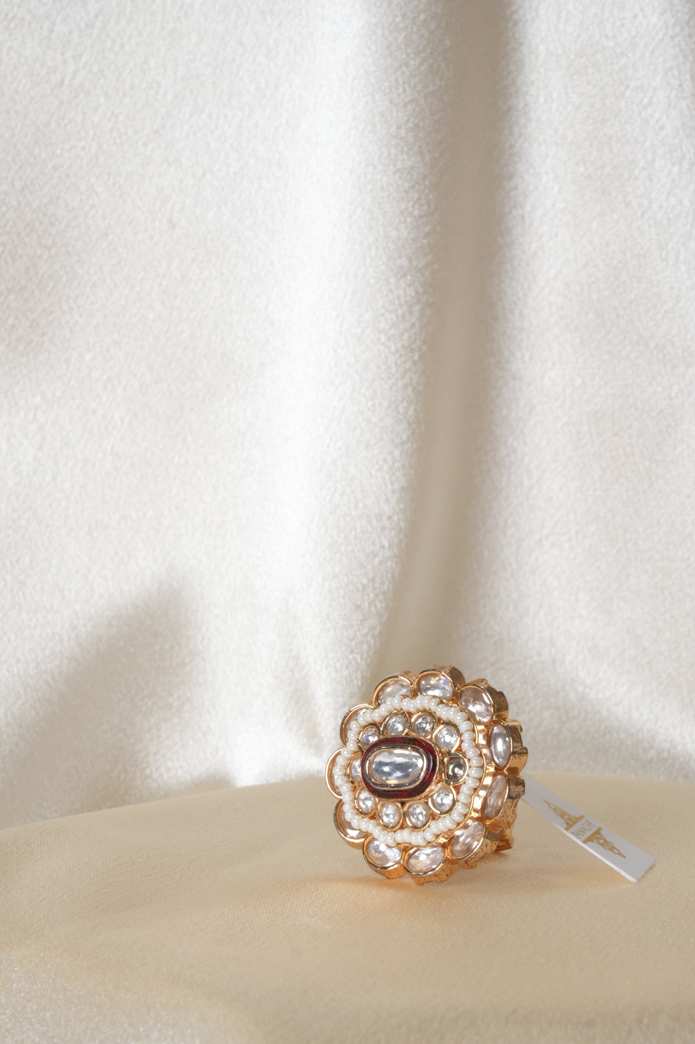 Elegant Gold Pearl Kundan Ring - Rings