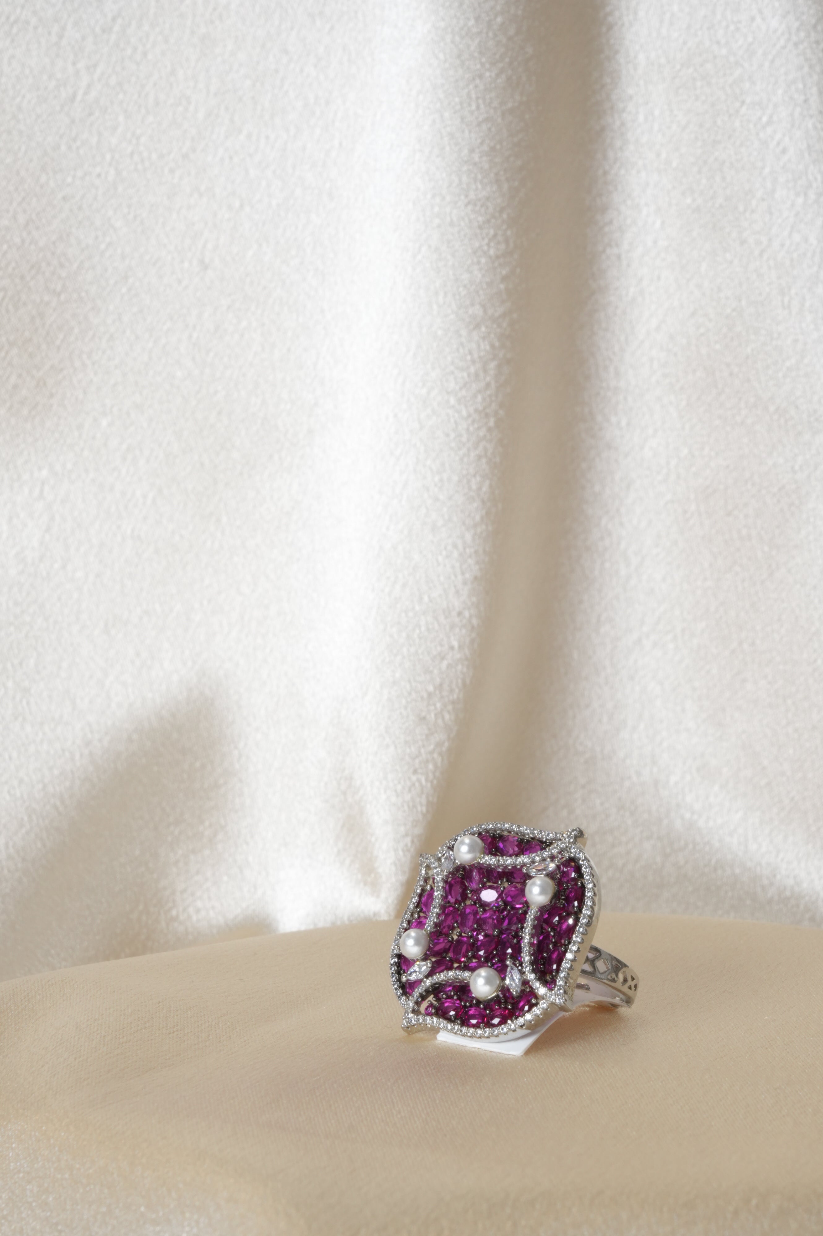 Elegant Purple and Pearl Statement Ring - Rings