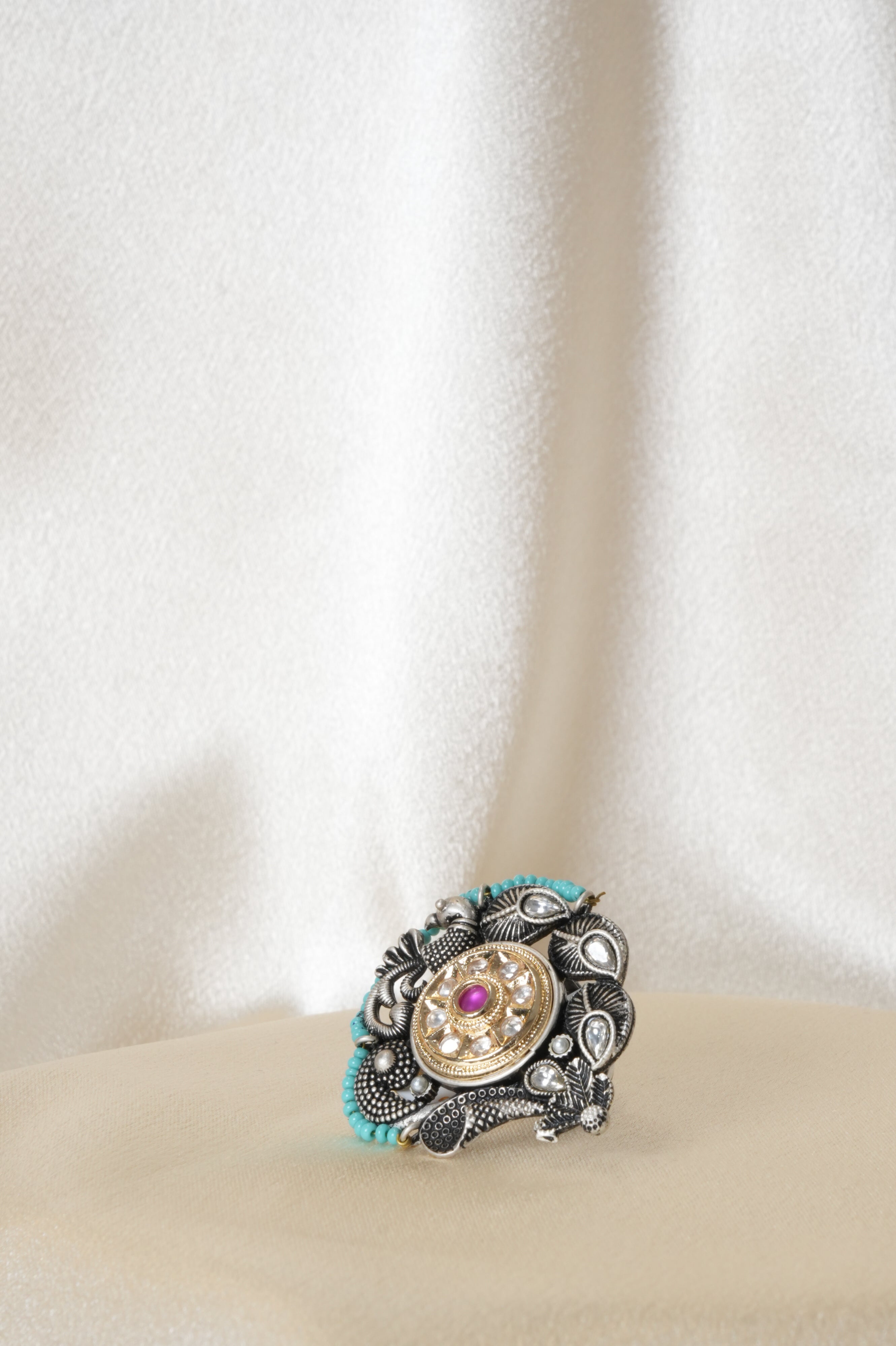 Antique Silver Turquoise Adjustable Ring - Rings