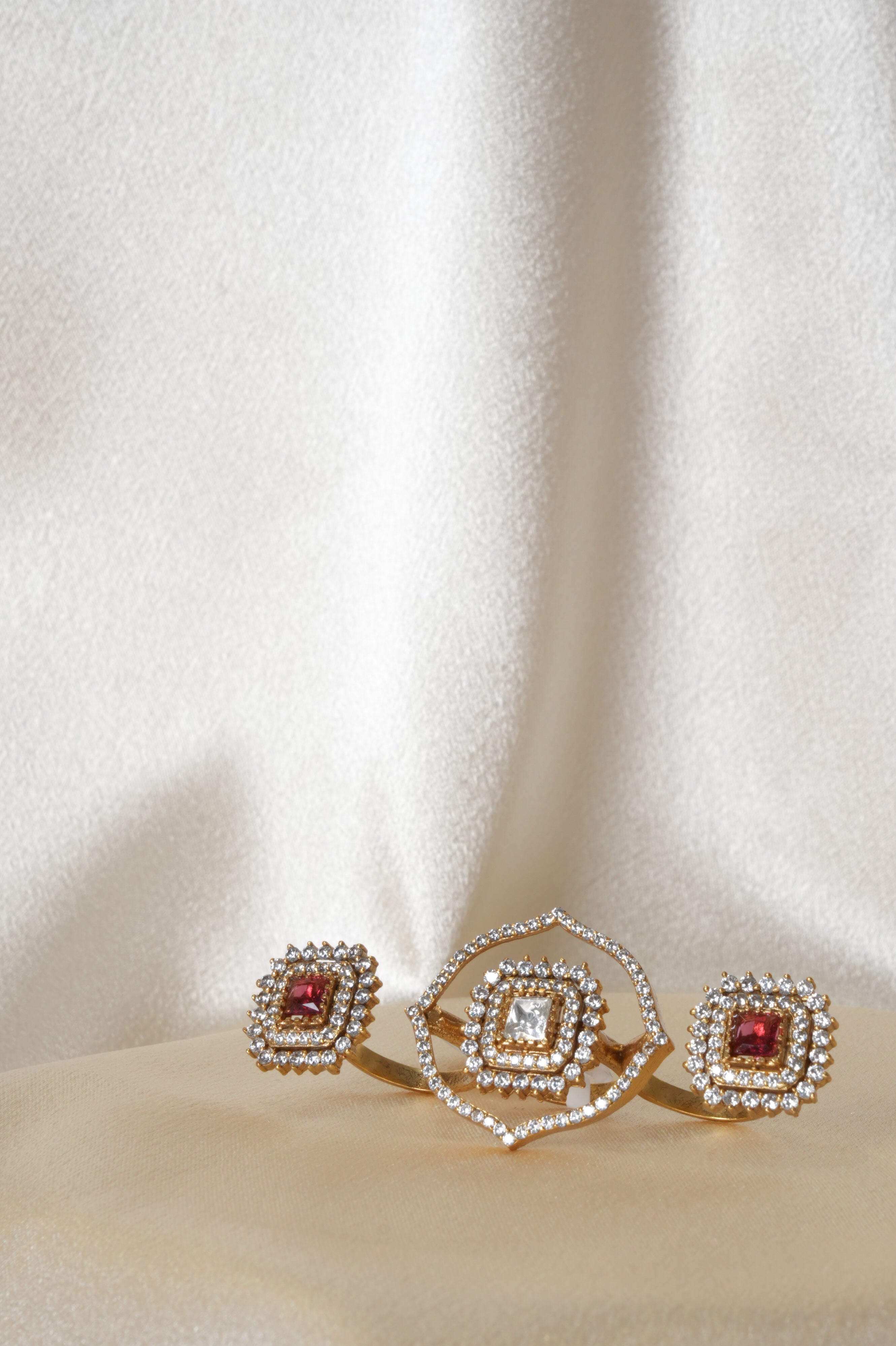 Elegant Gold and Red Stone Ring Set - Rings