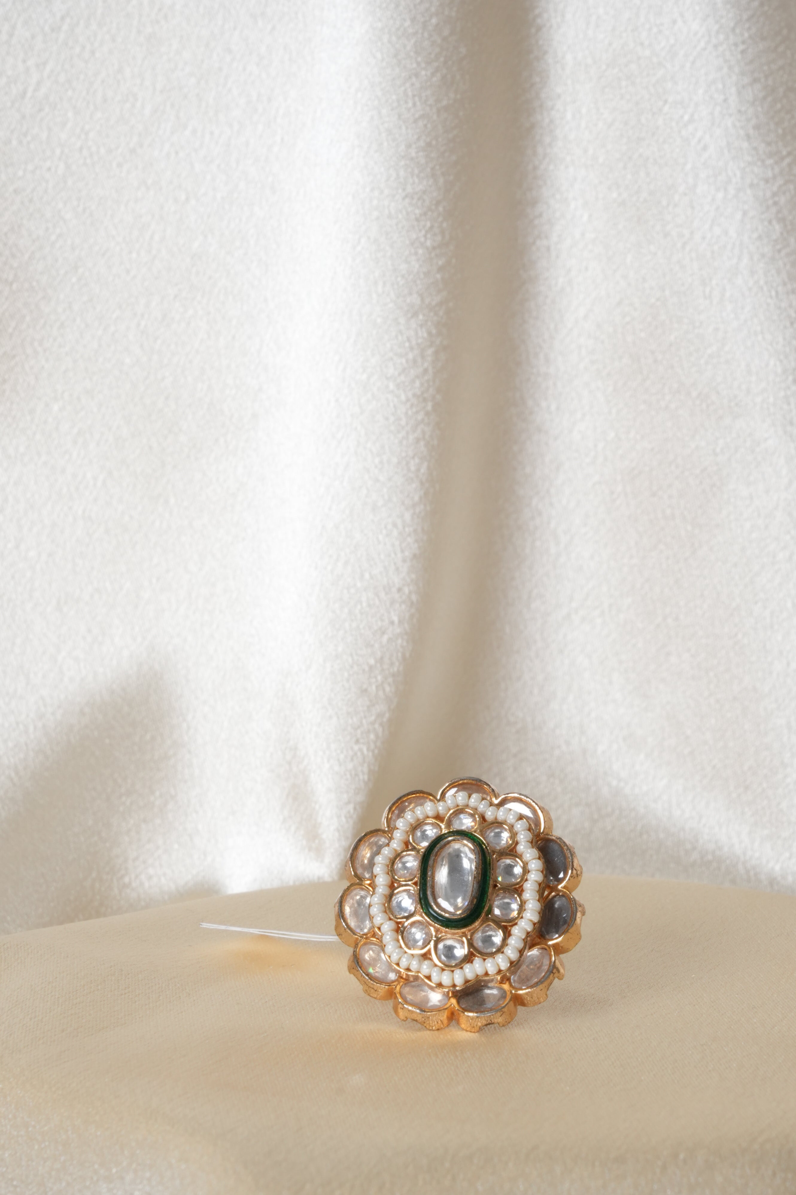 Gold and Pearl Kundan Adjustable Ring - Rings