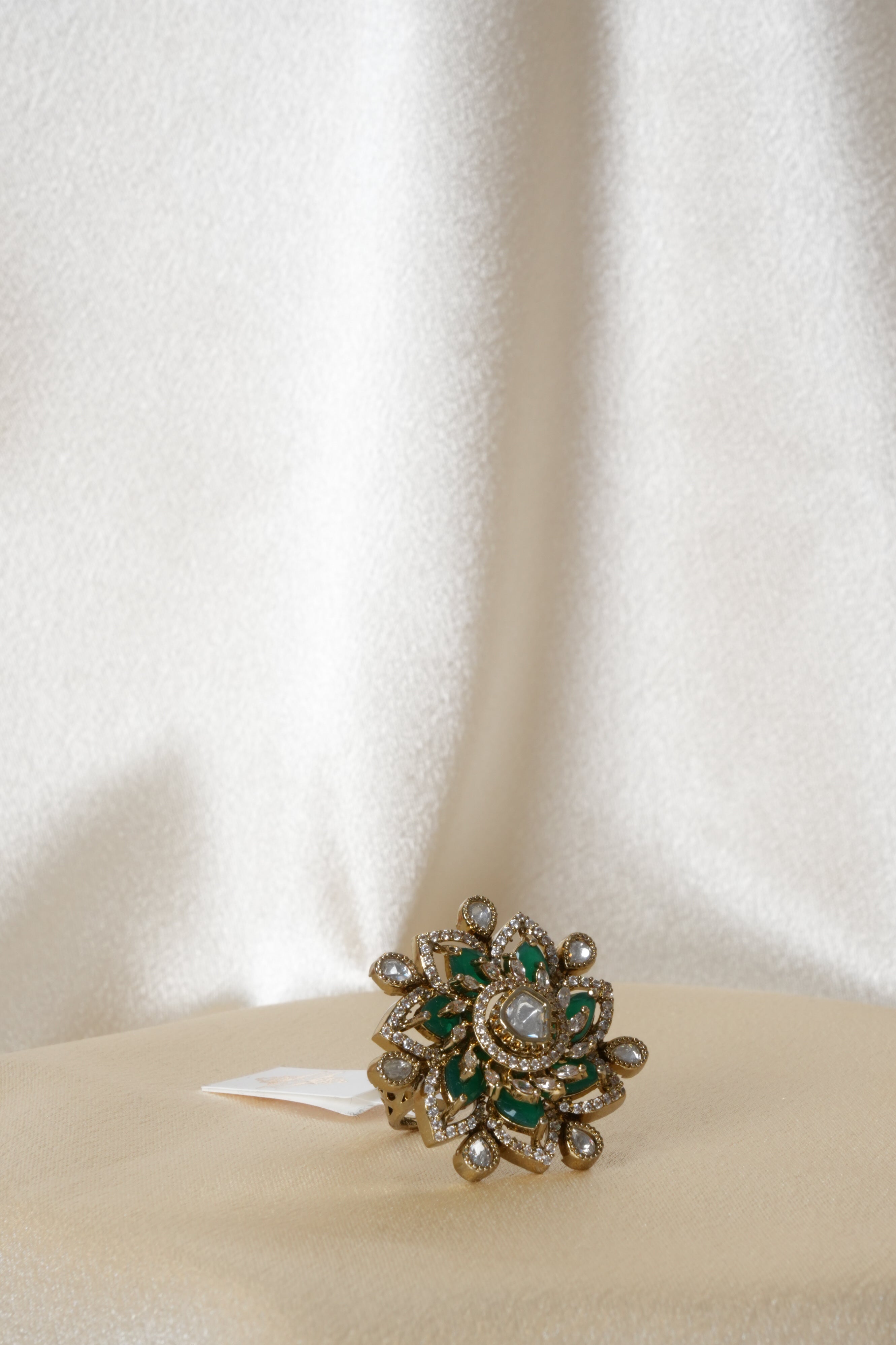 Elegant Emerald Floral Cocktail Ring - Rings