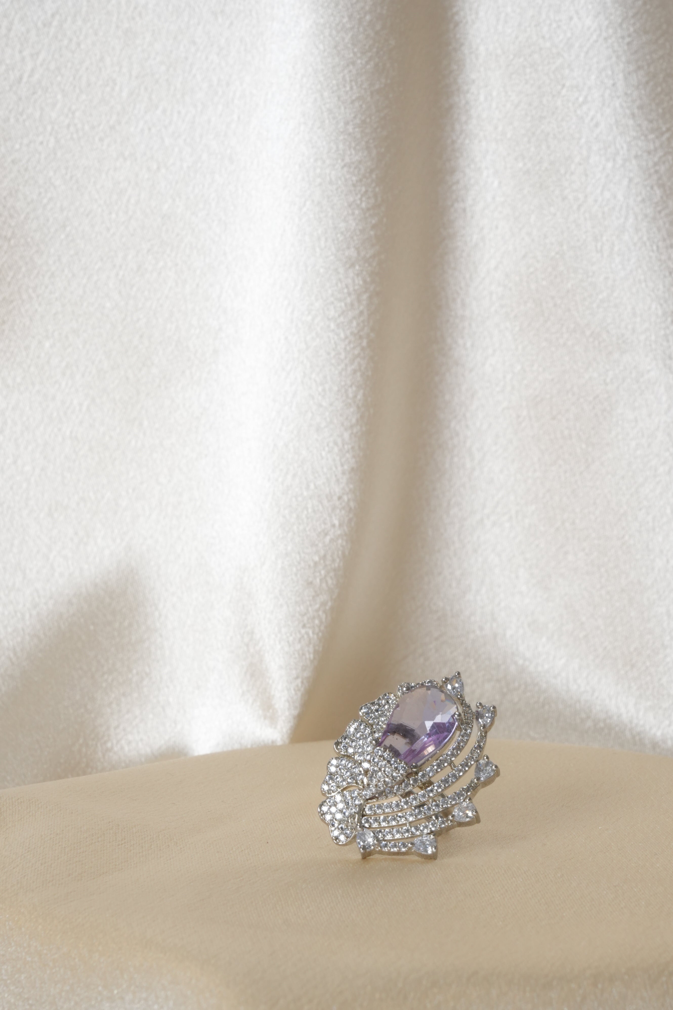 Elegant Silver Ring with Purple Gemstone - Rings