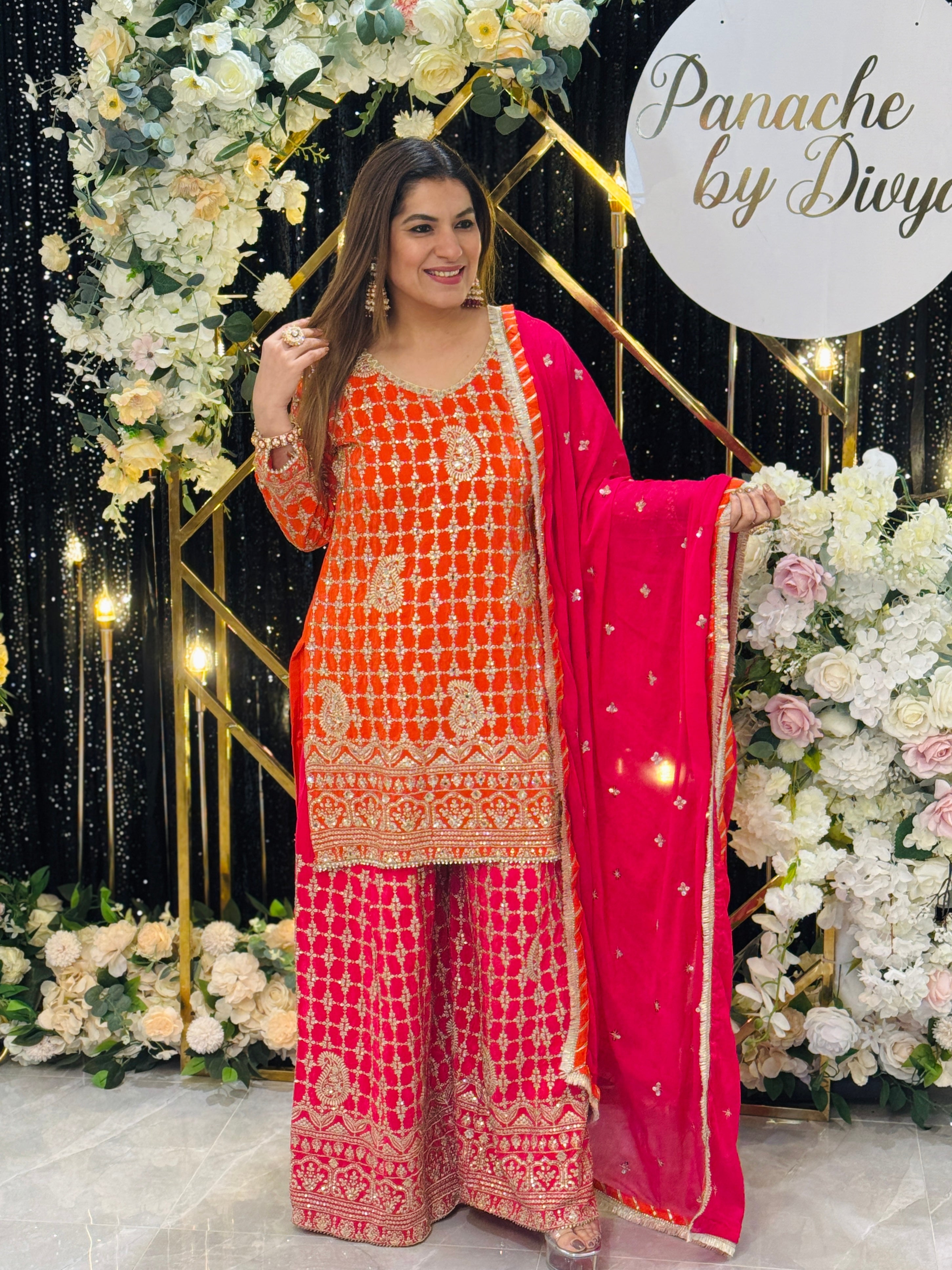 Vibrant Orange and Pink Embroidered Salwar Kameez - Salwar Kameez