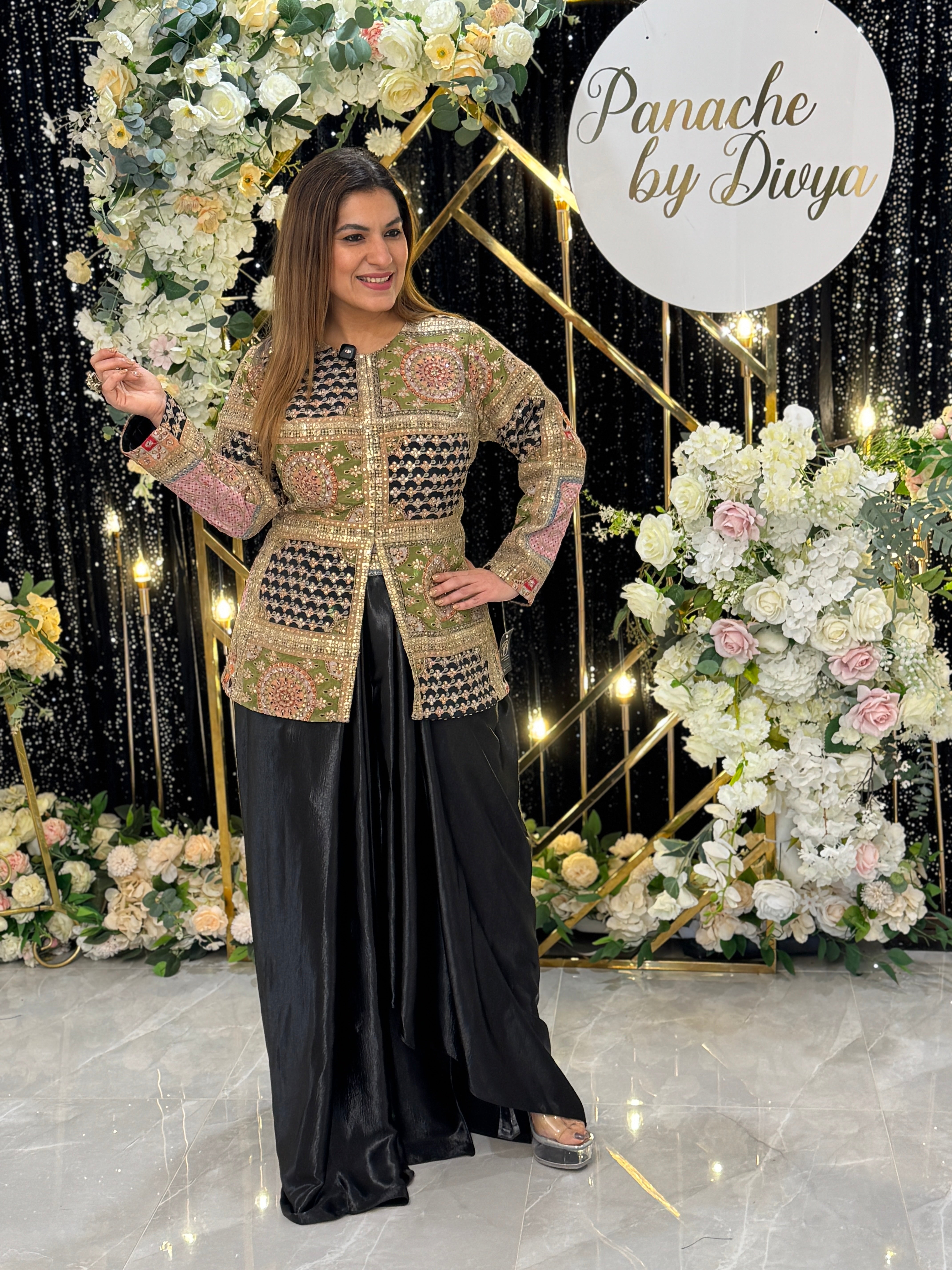 Gold Embroidered Jacket with Black Skirt - Indo-western Wear