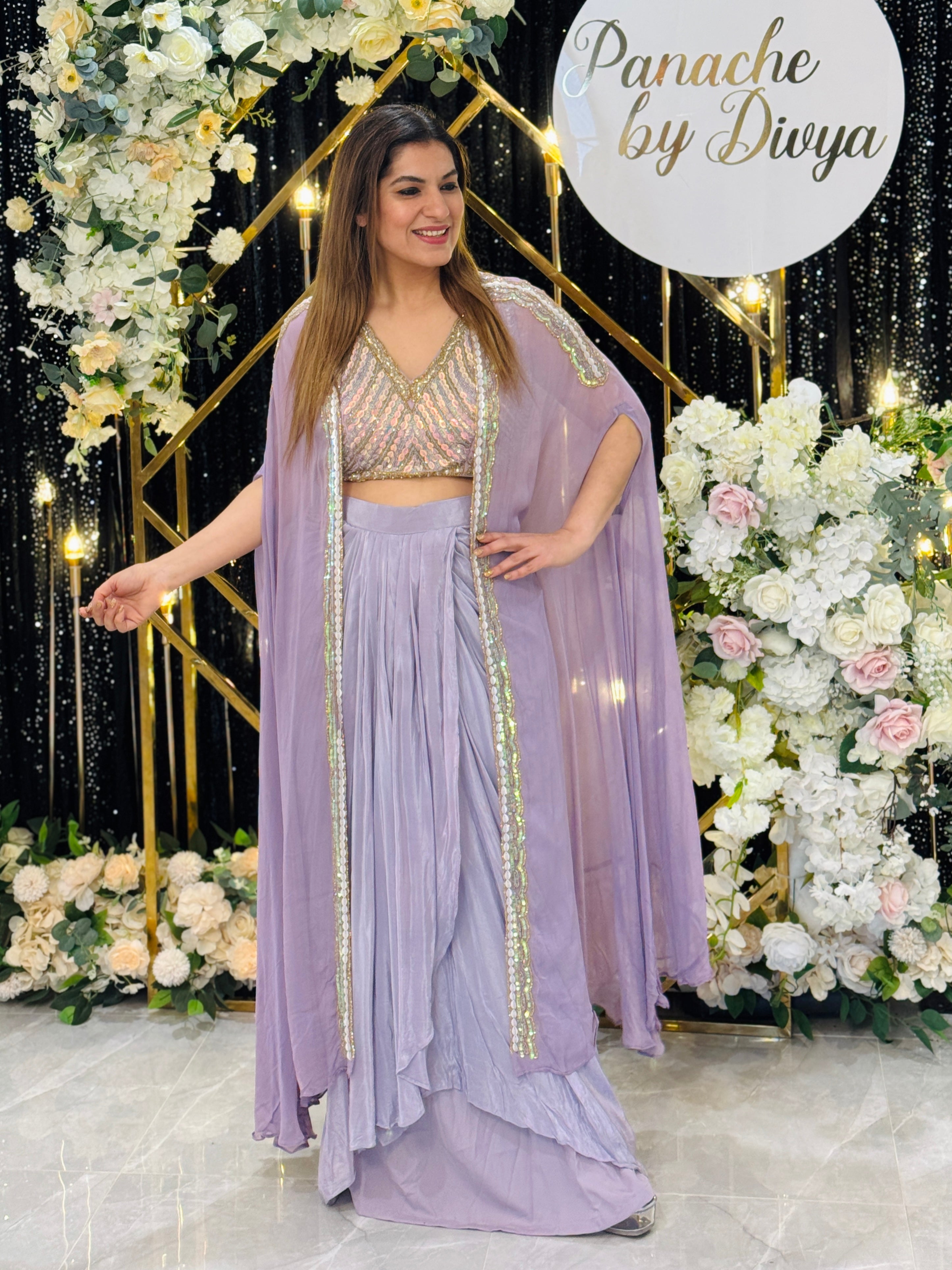 Elegant Lavender Lehenga with Sequin Cape - Indo-western Wear