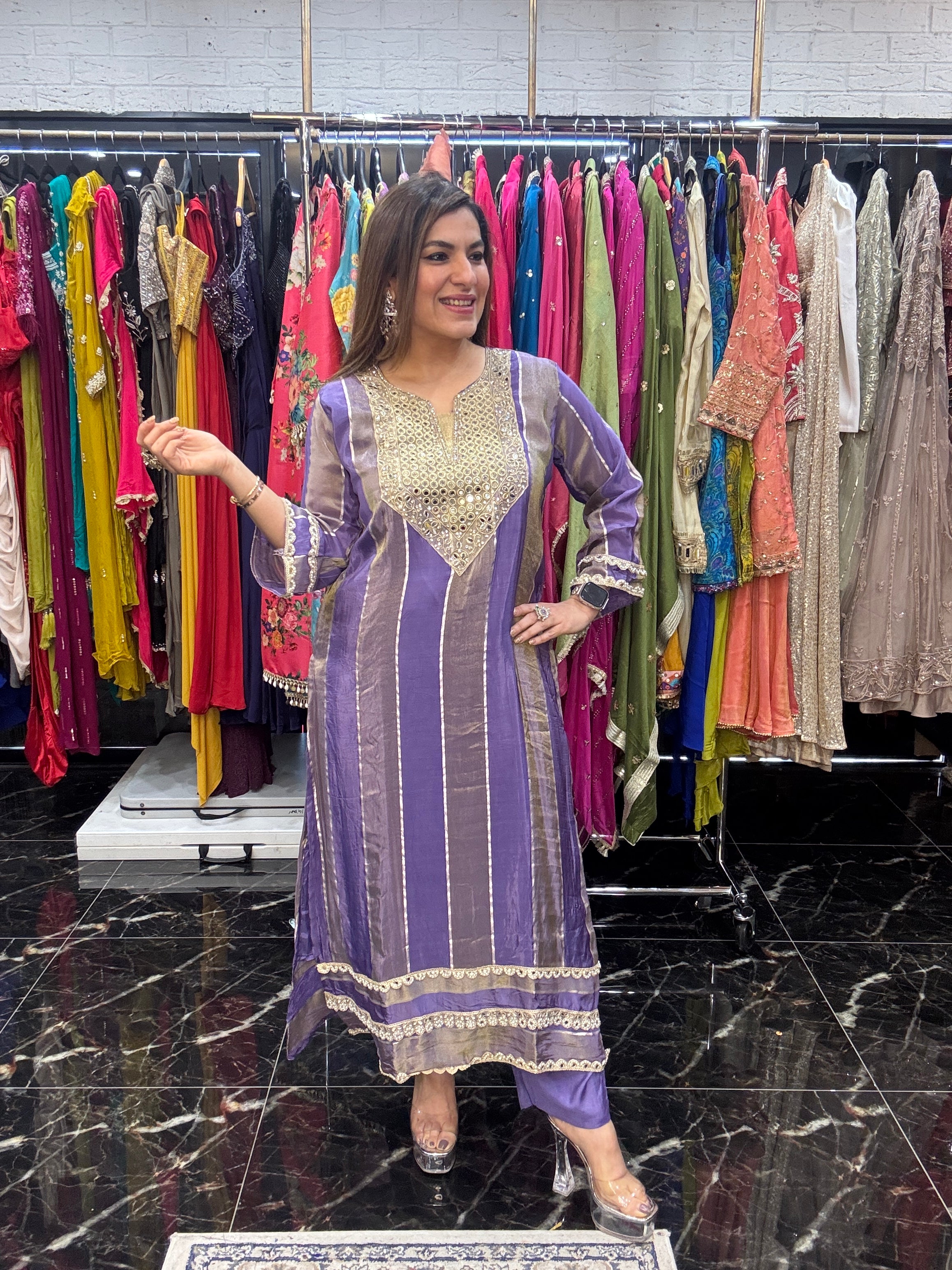 Elegant Purple Kurta with Gold Embellishments - Coordset