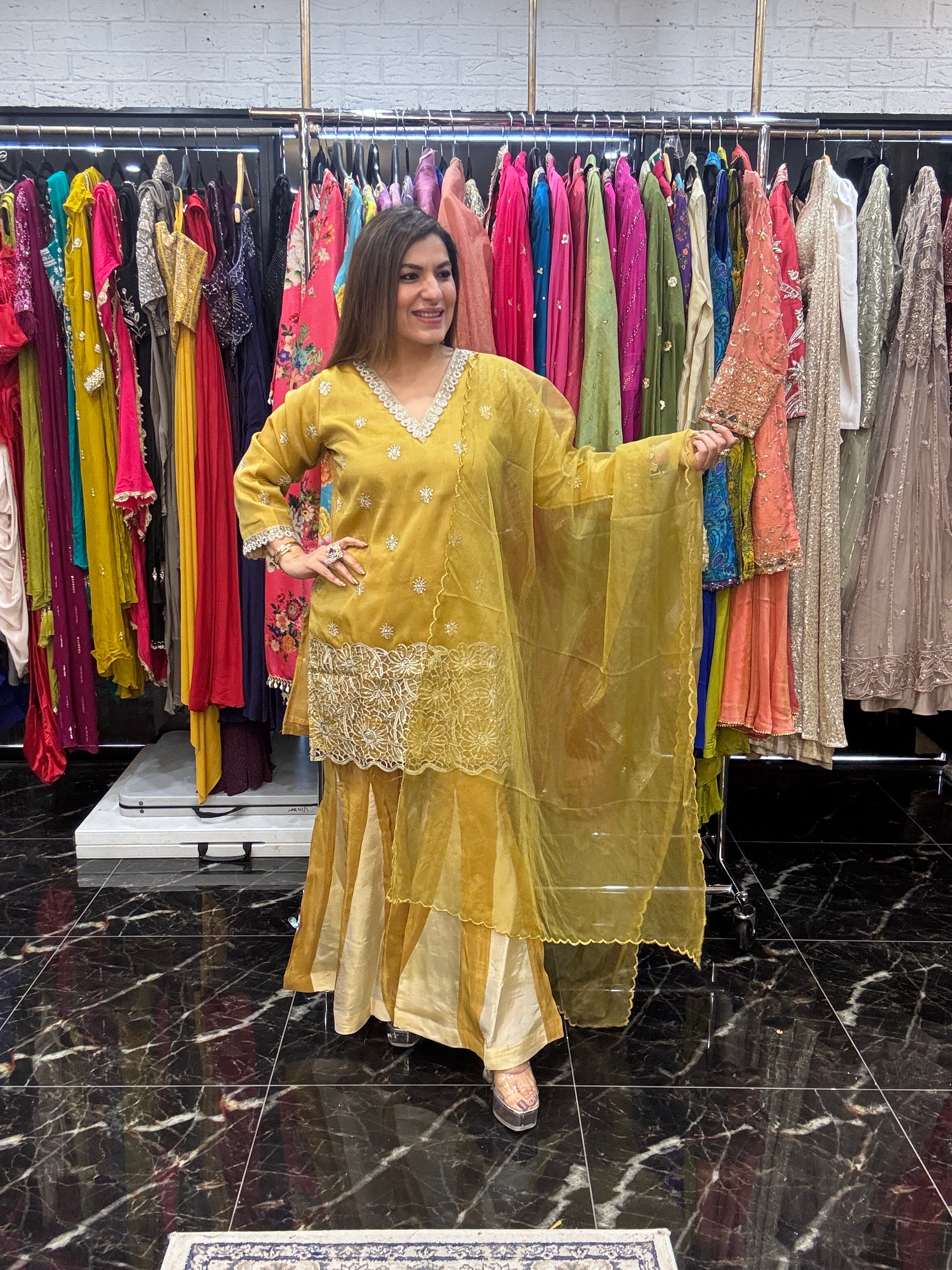 Elegant Mustard Embroidered Coordset - Coordset