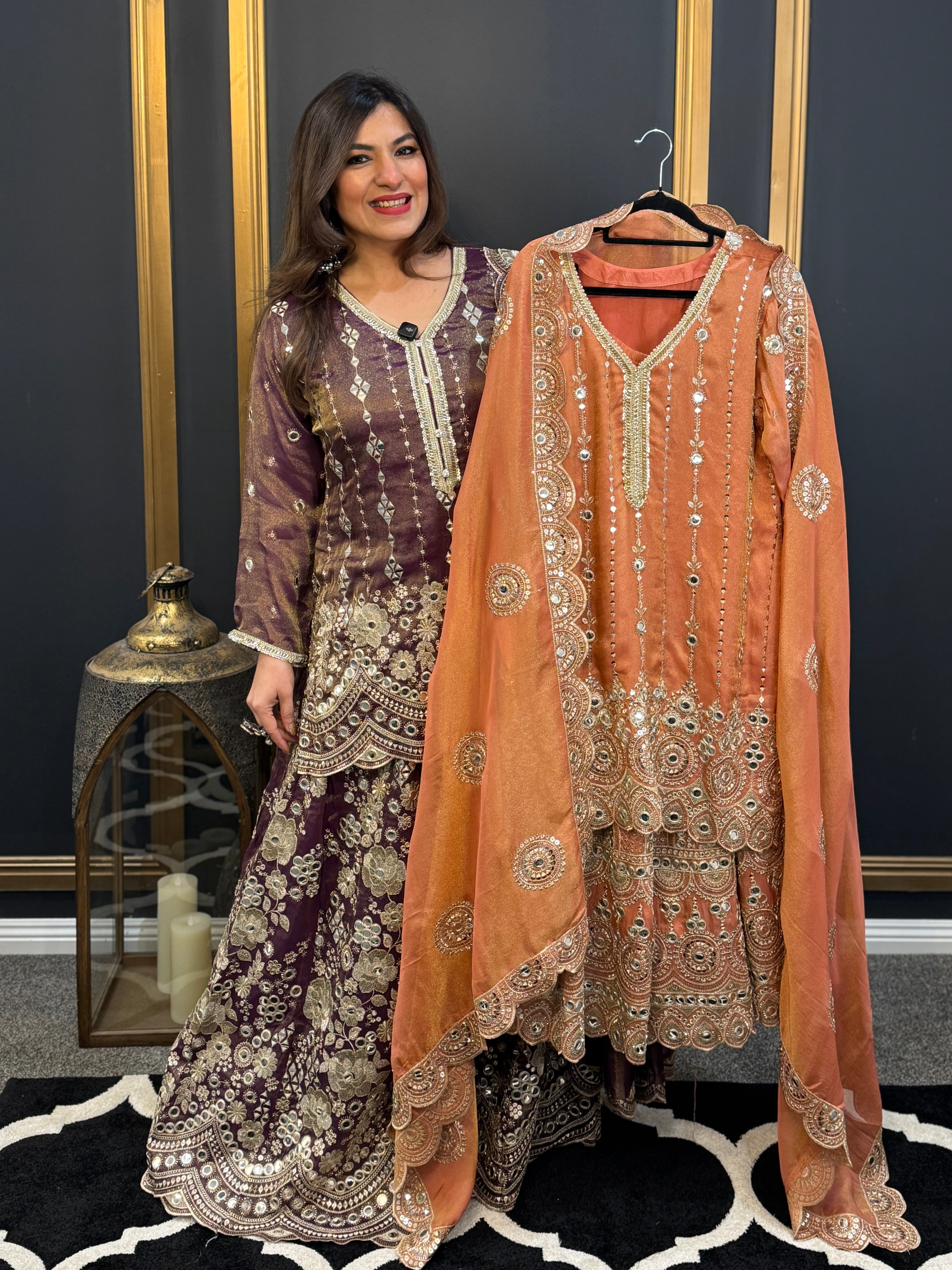 Elegant Purple/ Peach/ Brown Embroidered Salwar Kameez - Salwar Kameez (3)