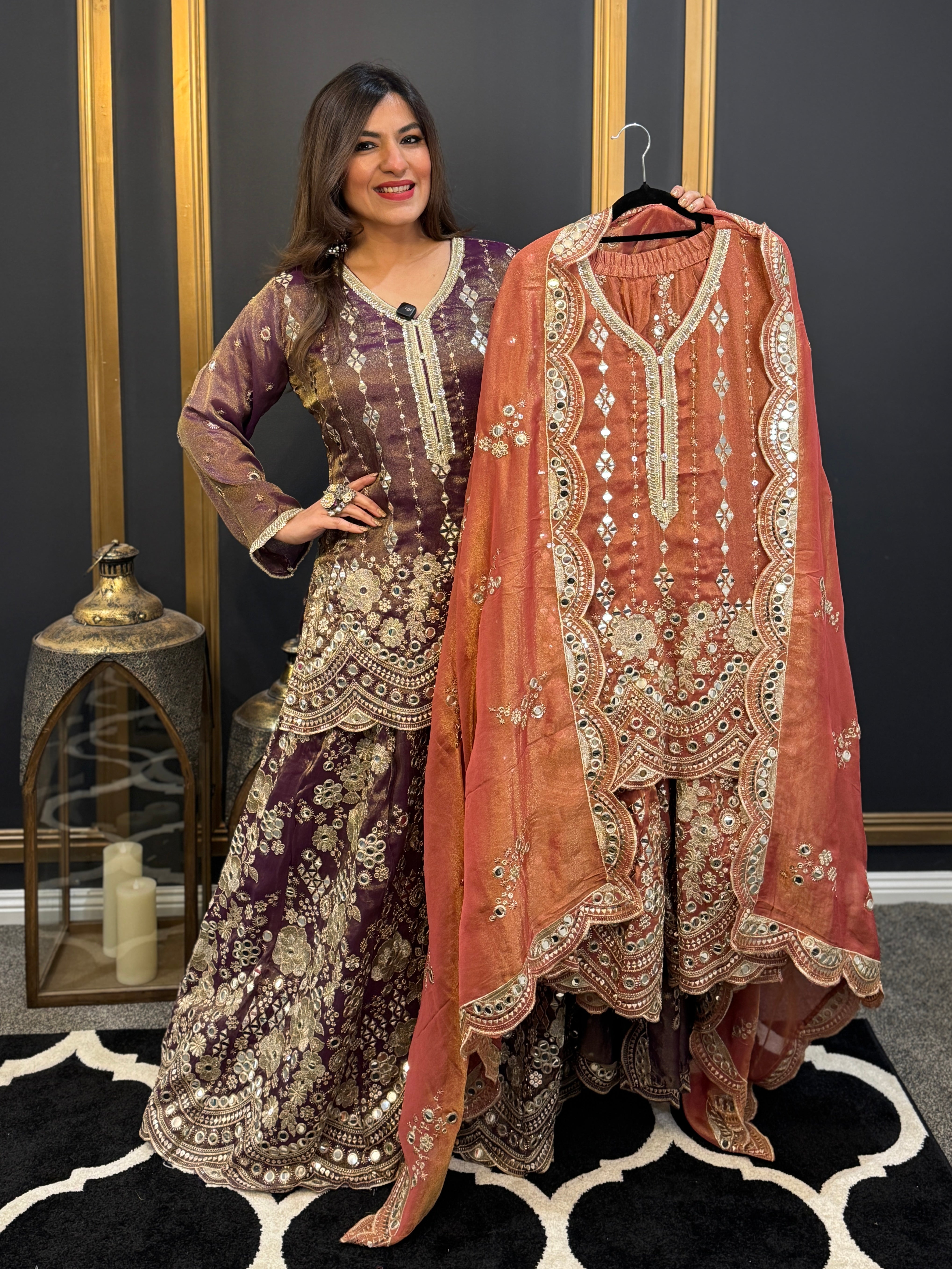 Elegant Purple/ Peach/ Brown Embroidered Salwar Kameez - Salwar Kameez