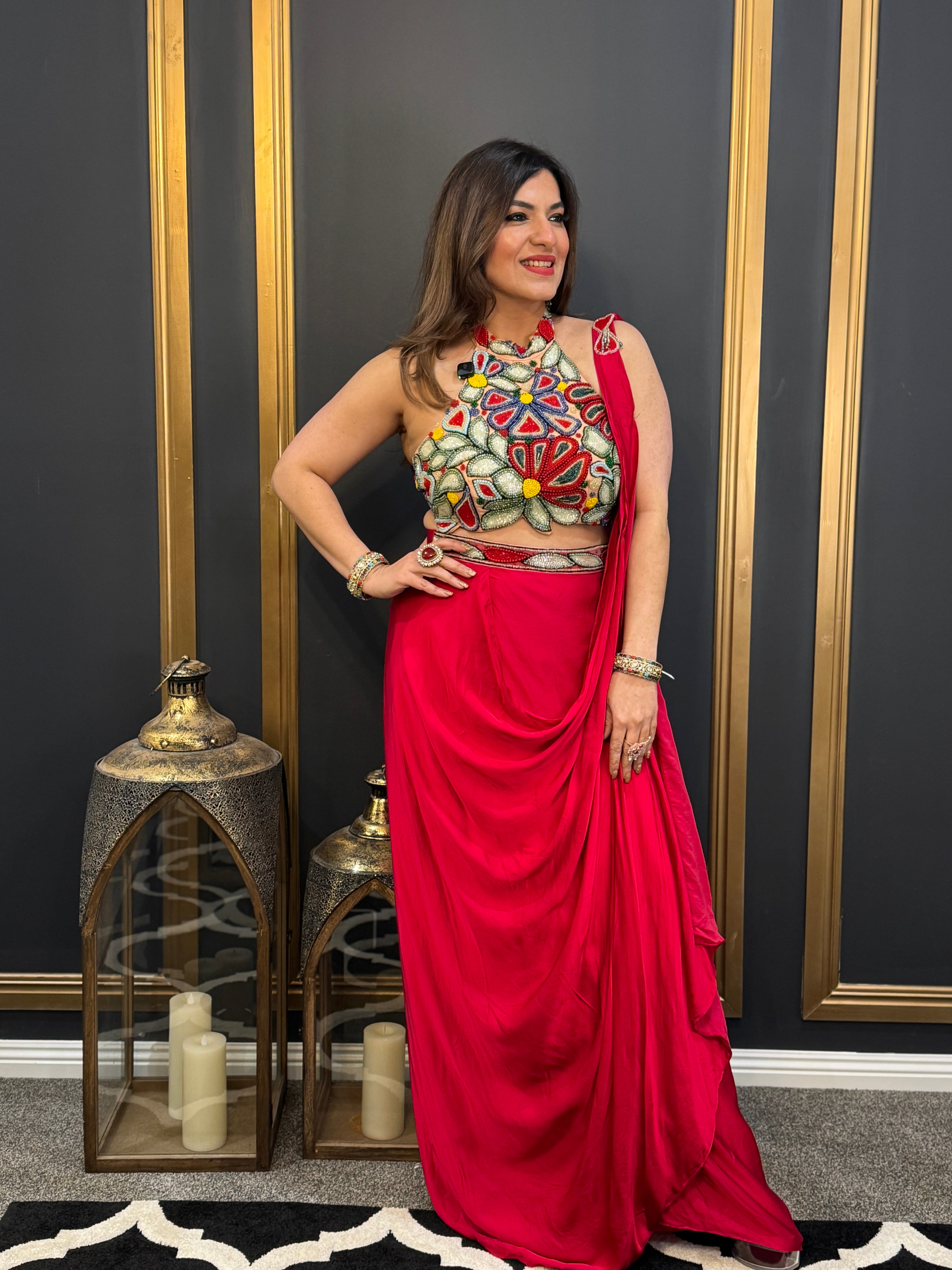 Vibrant Red Embroidered Party Saree - Saree