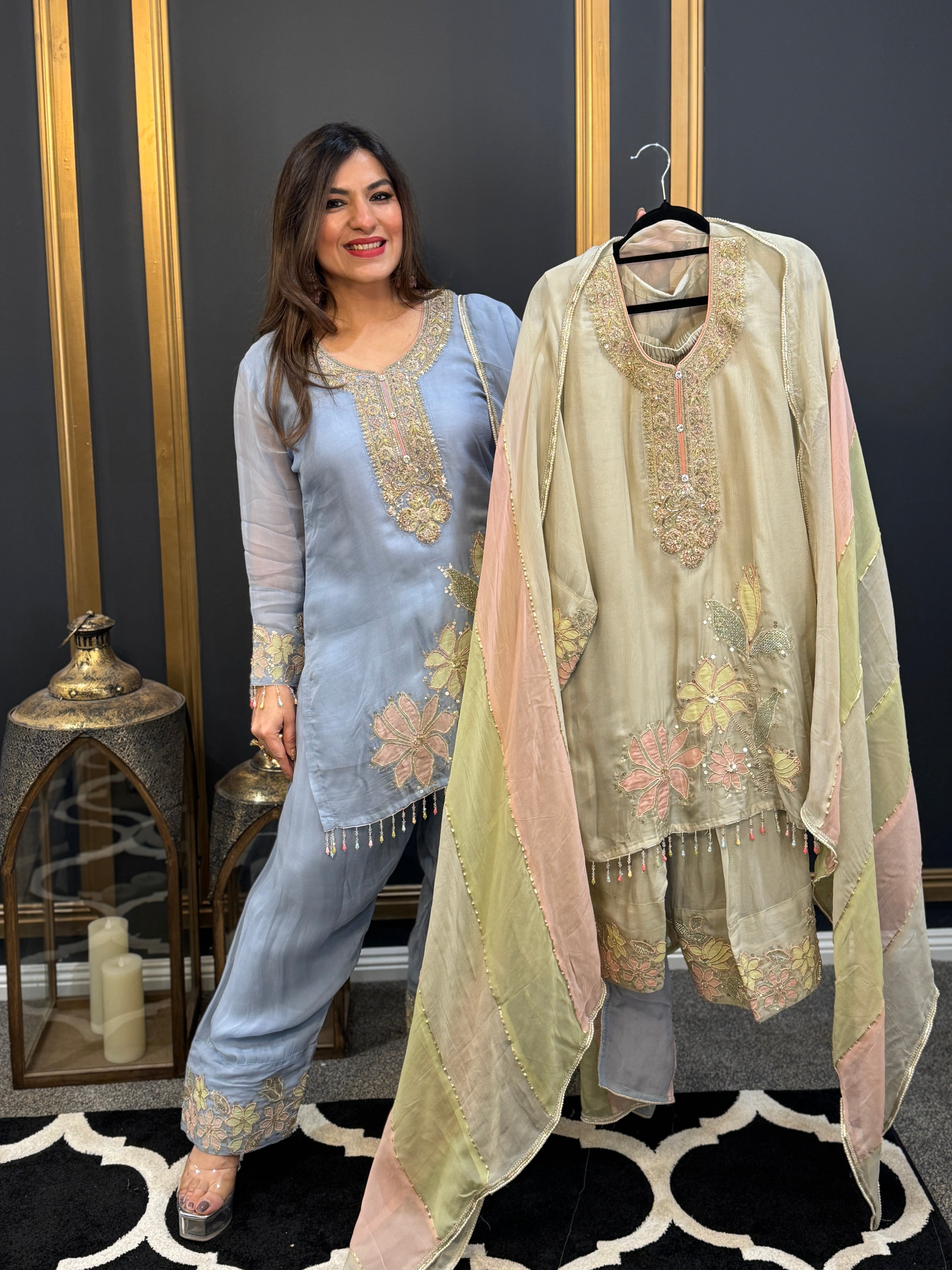Elegant Pastel Green Floral Salwar Suit - Salwar Kameez