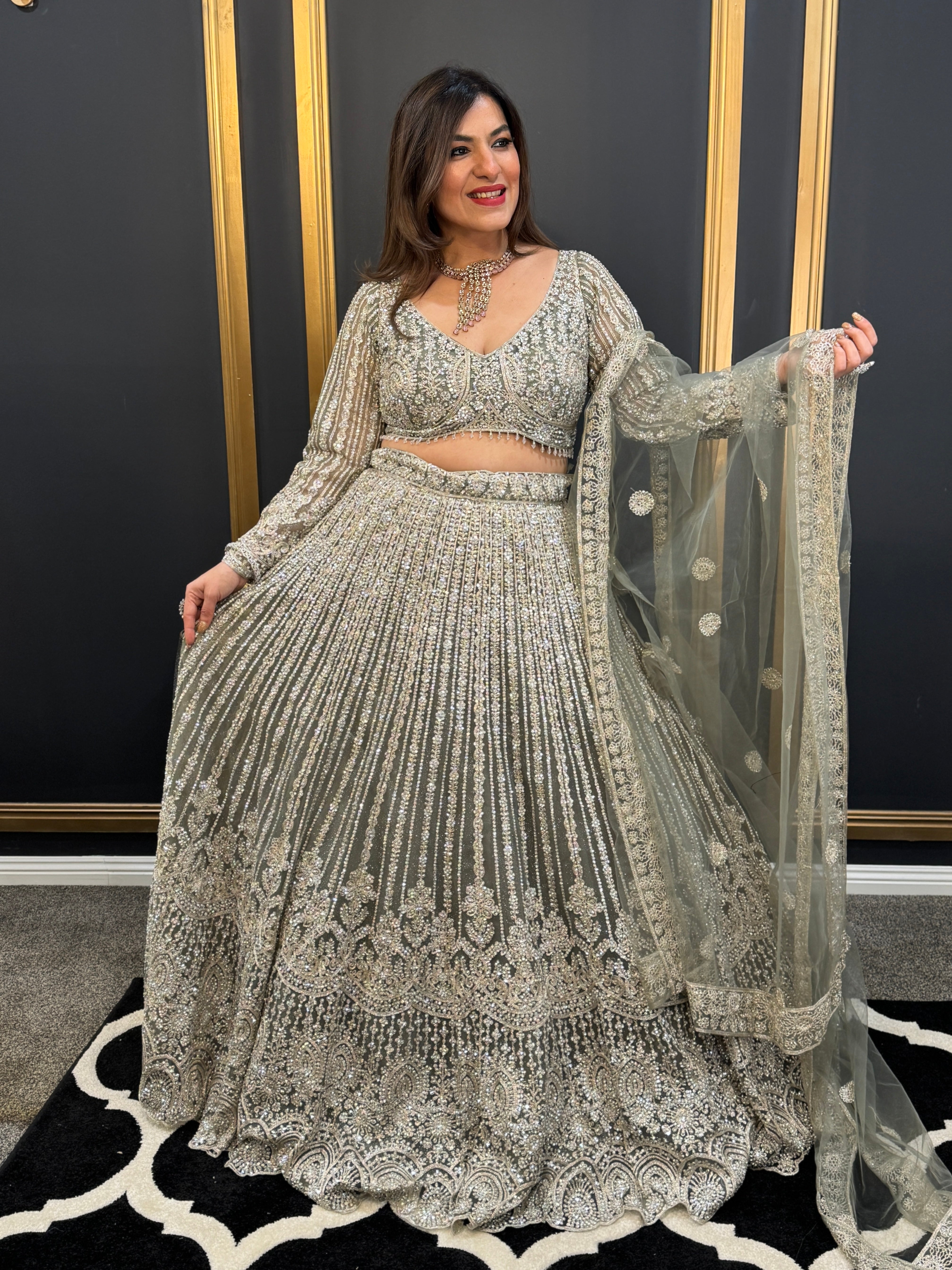Elegant Silver Embellished Lehenga Set - Lehnga