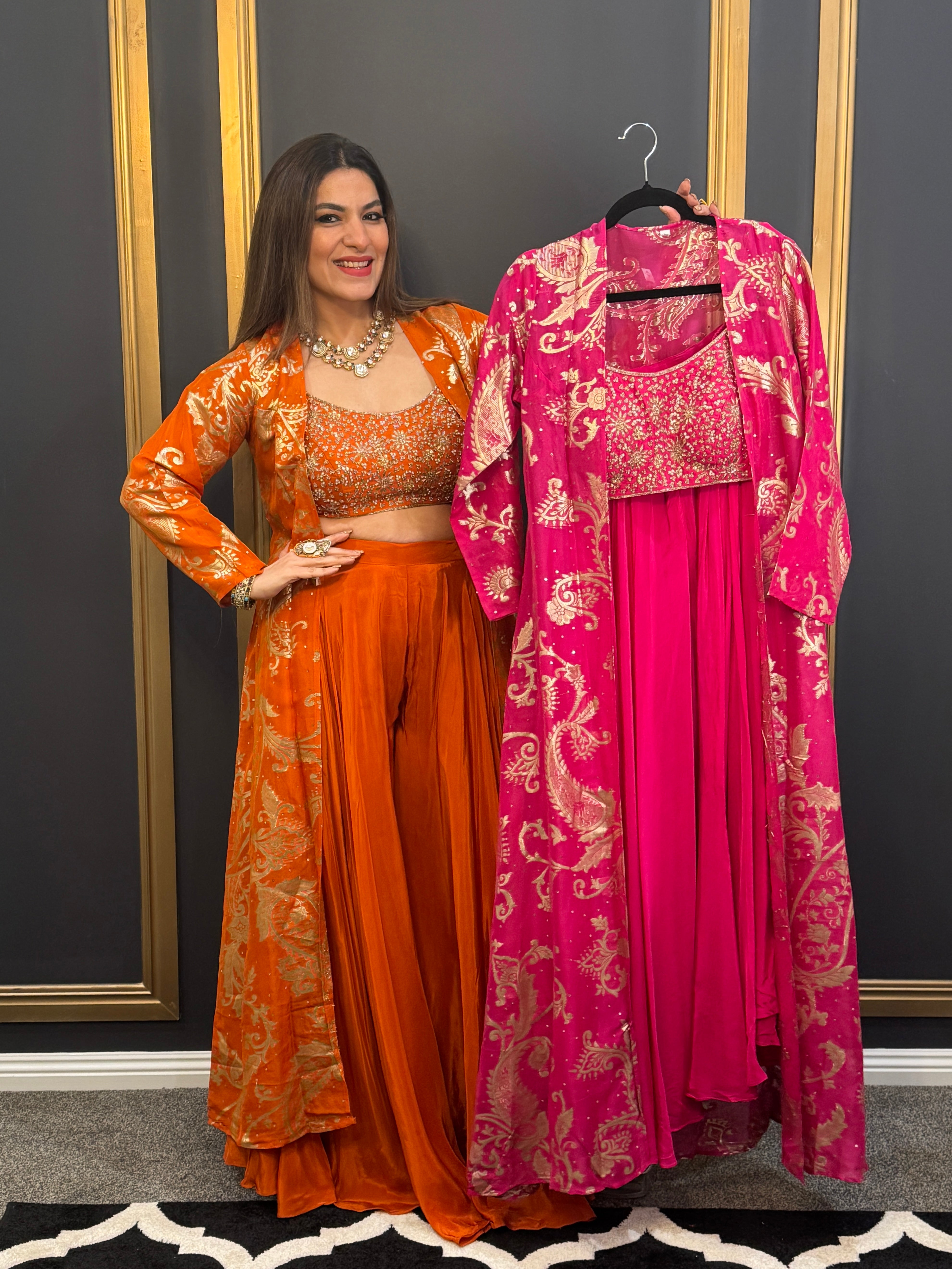 Vibrant Orange and Pink Indo-Western Ensemble - Indo-western Wear