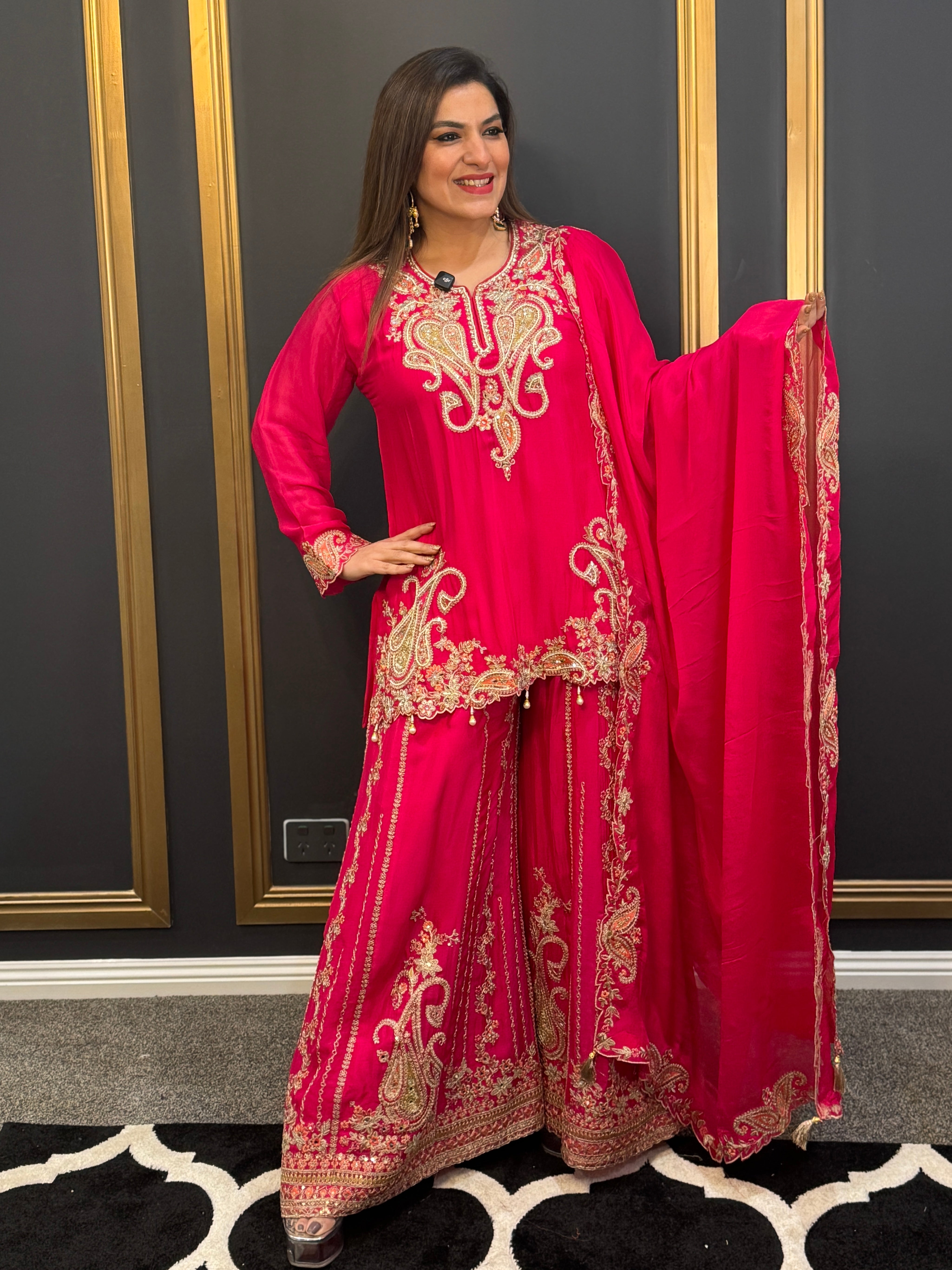 Vibrant Pink Gold Embroidered Suit - Salwar Kameez