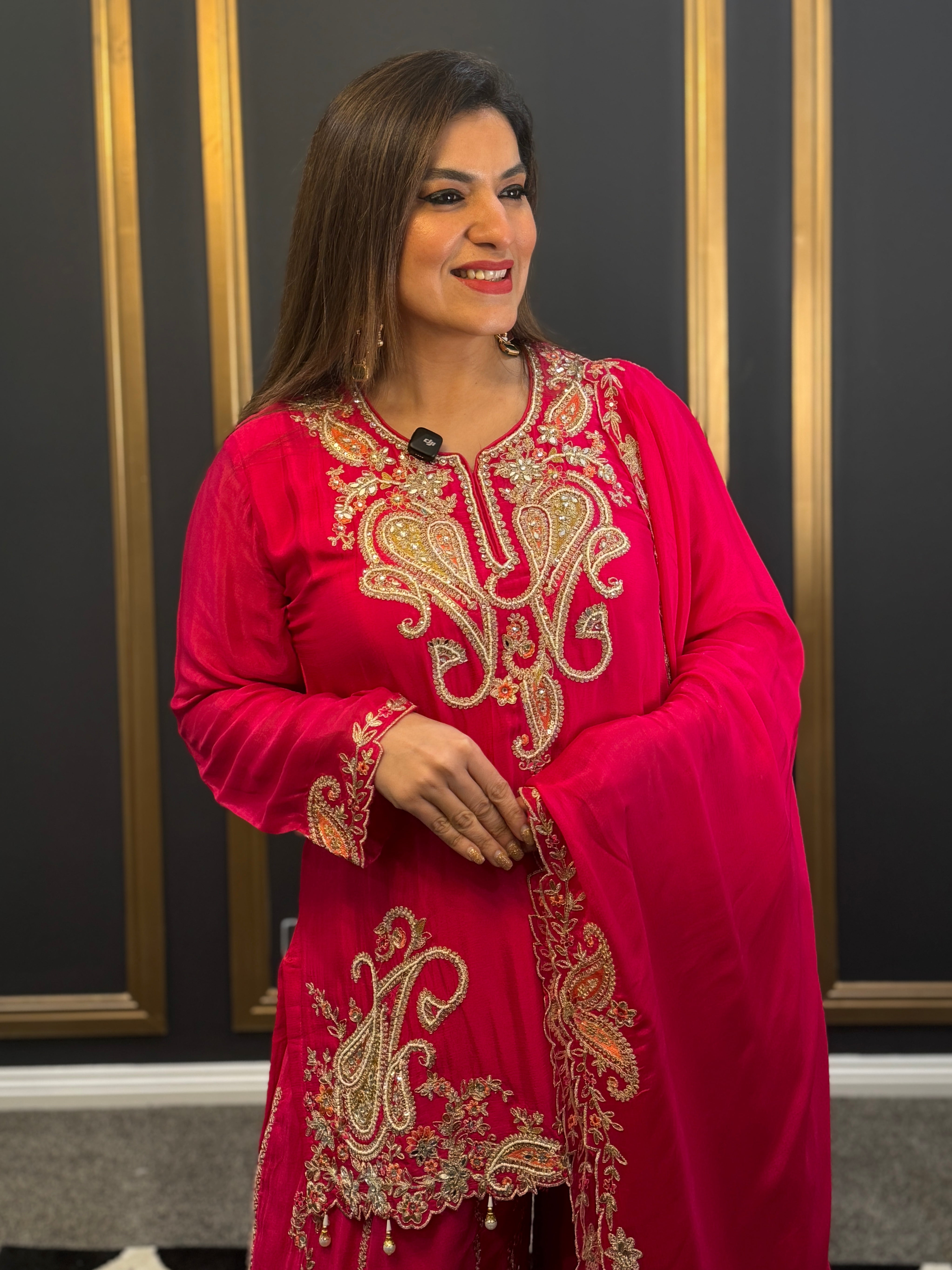 Vibrant Pink Gold Embroidered Suit - Salwar Kameez (2)