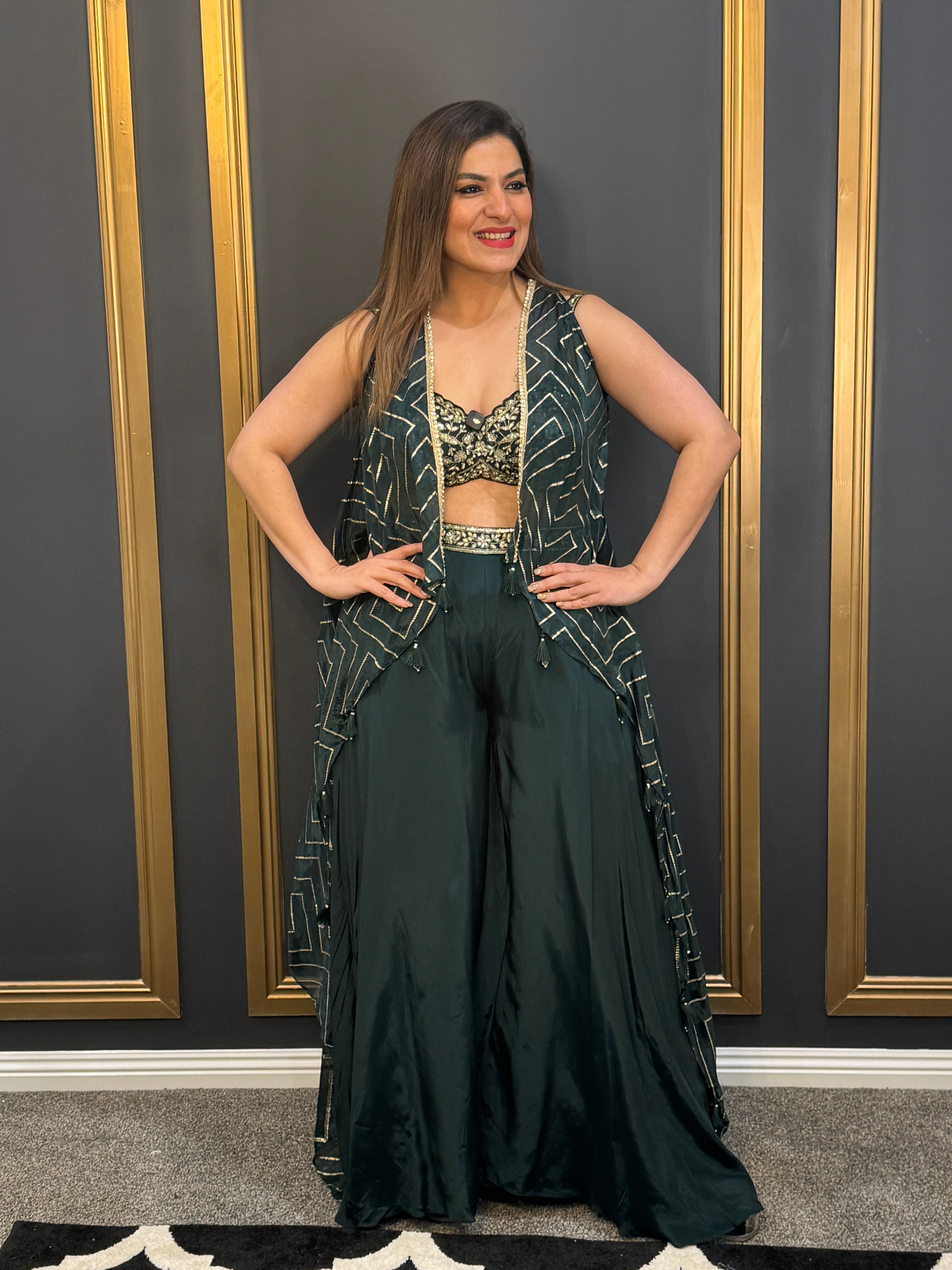Emerald Indo-western with Gold Accents - Indo-western Wear (2)