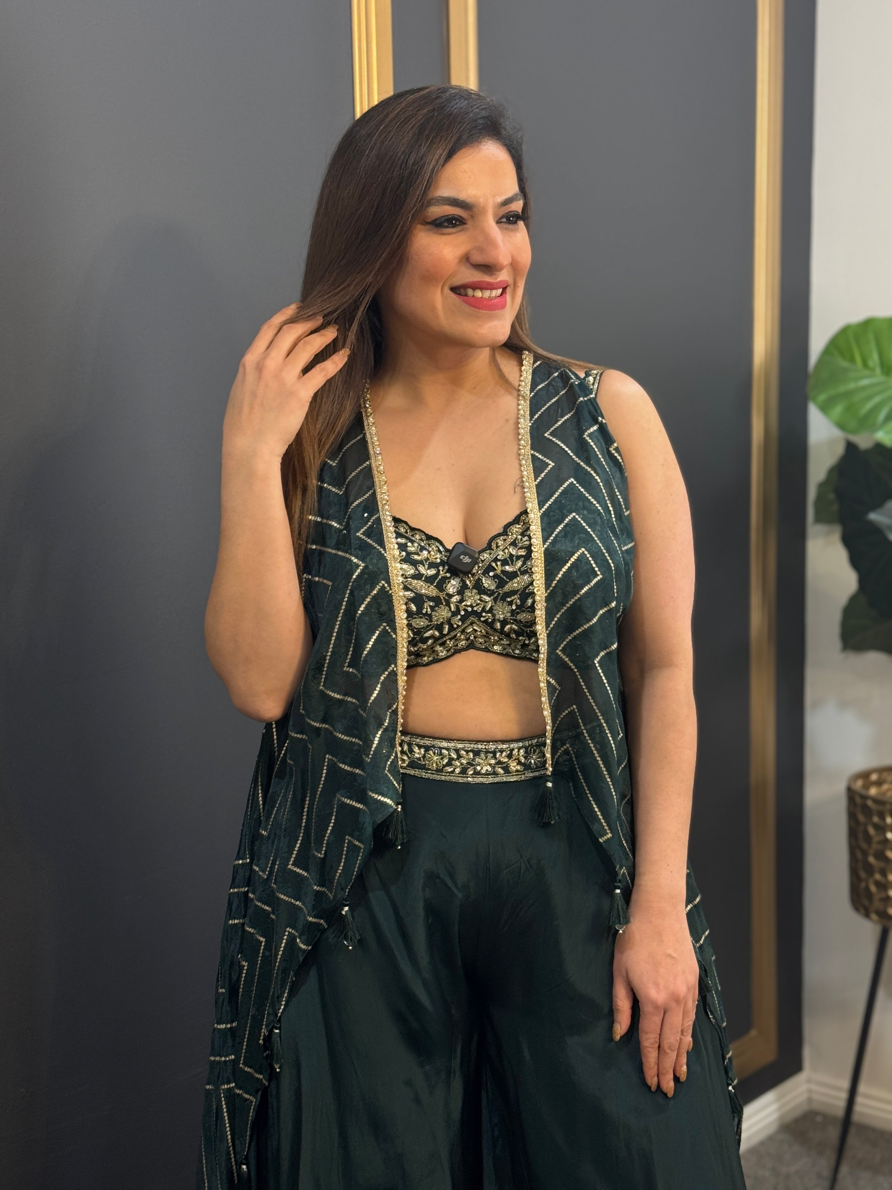 Emerald Indo-western with Gold Accents - Indo-western Wear