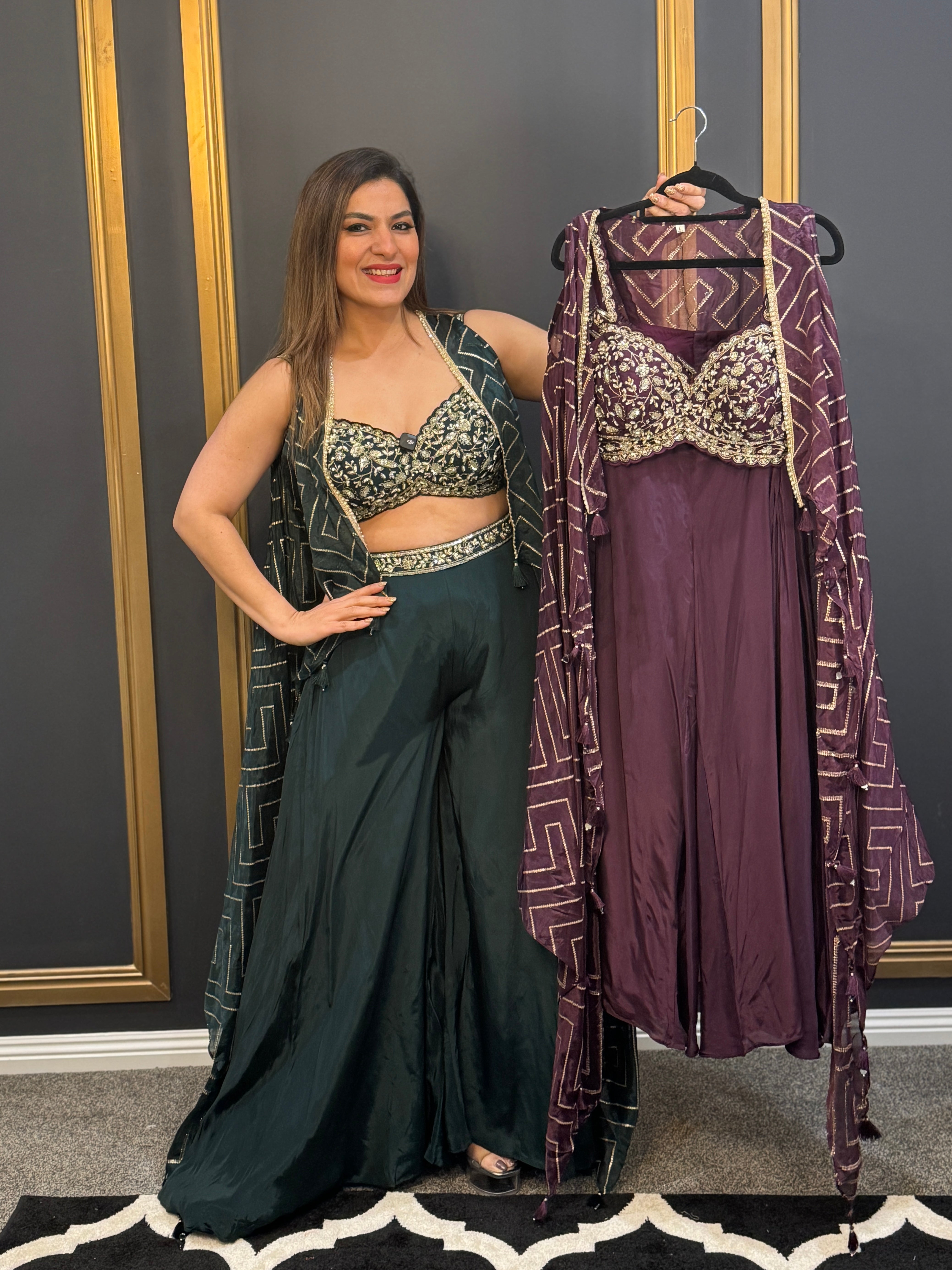 Plum Embellished Indo-western Set - Indo-western Wear