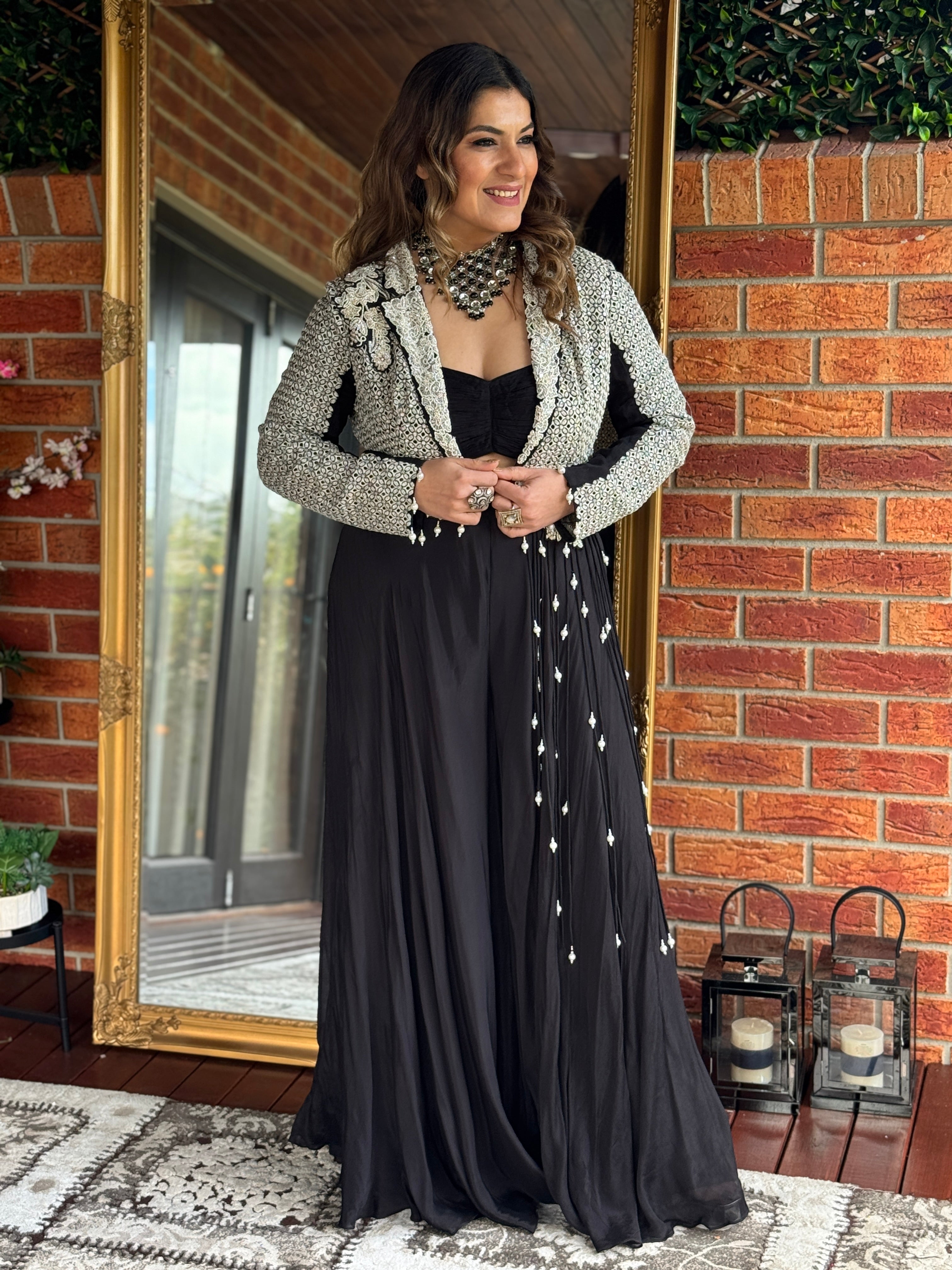 Black Indo-western Embellished Jacket Set - Indo-western Wear (2)