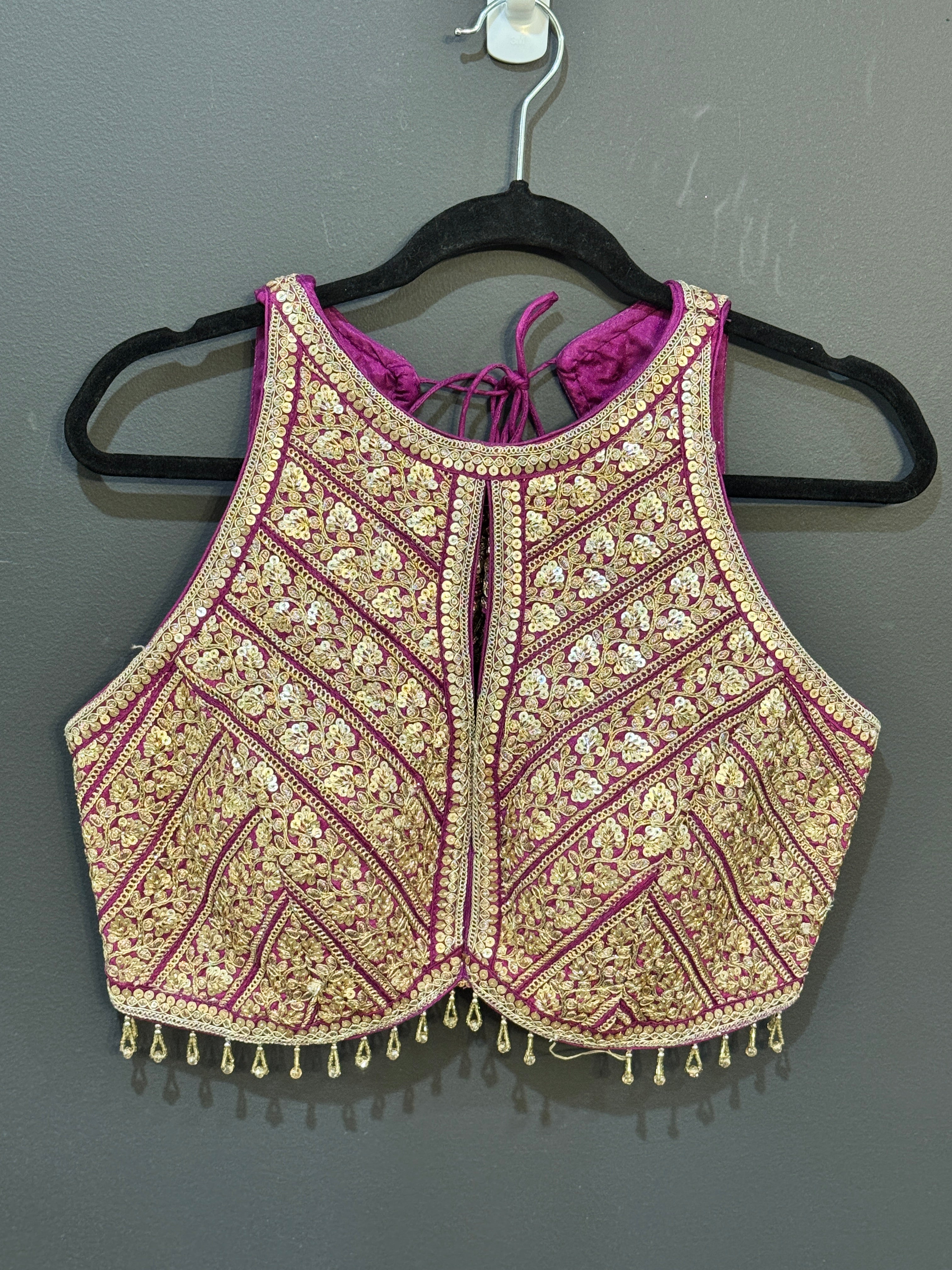 Elegant Magenta Blouse with Gold Embroidery - Blouse