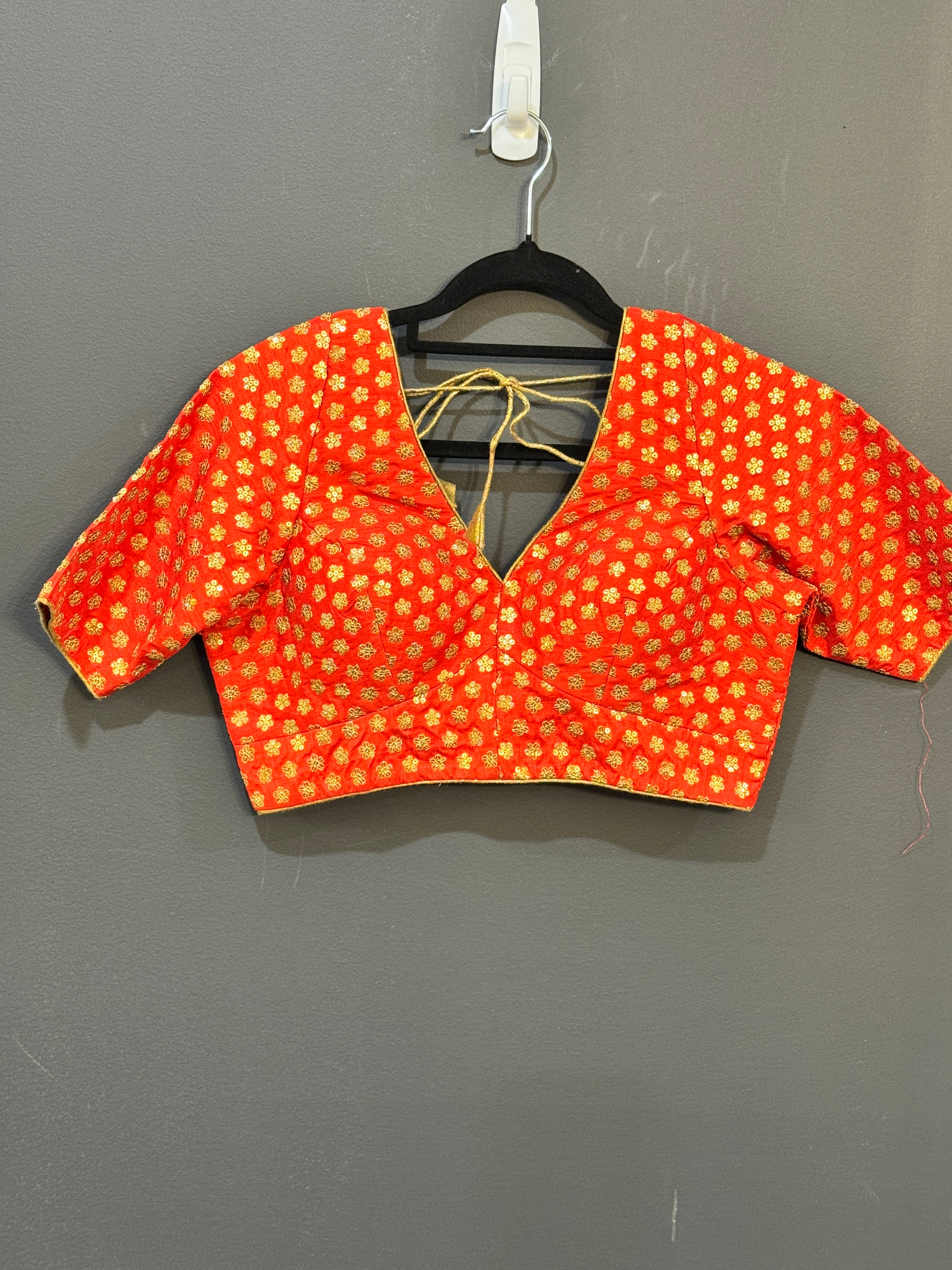 Vibrant Orange Floral Blouse with Deep Neck - Blouse