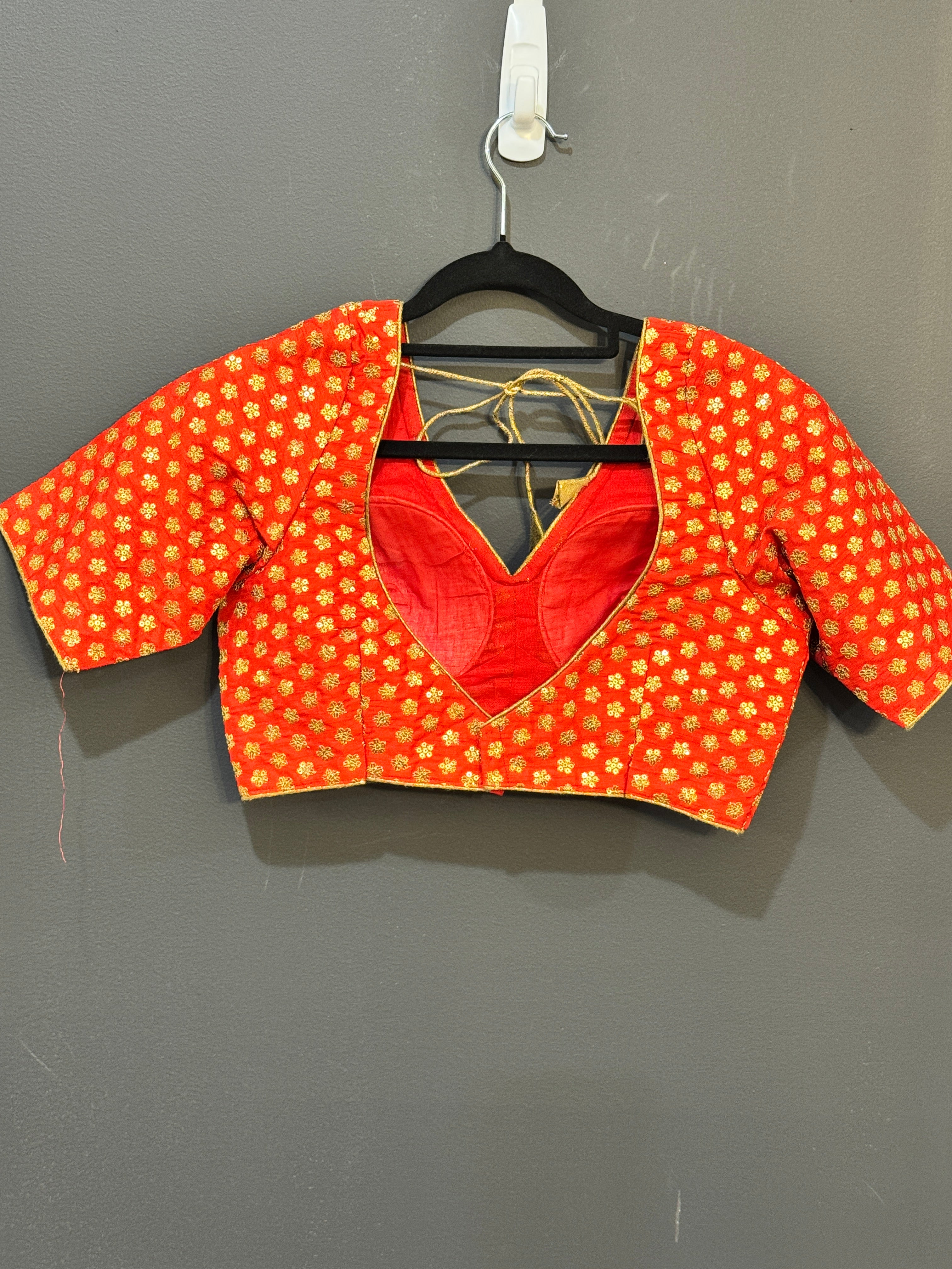 Vibrant Orange Floral Blouse with Deep Neck - Blouse (2)