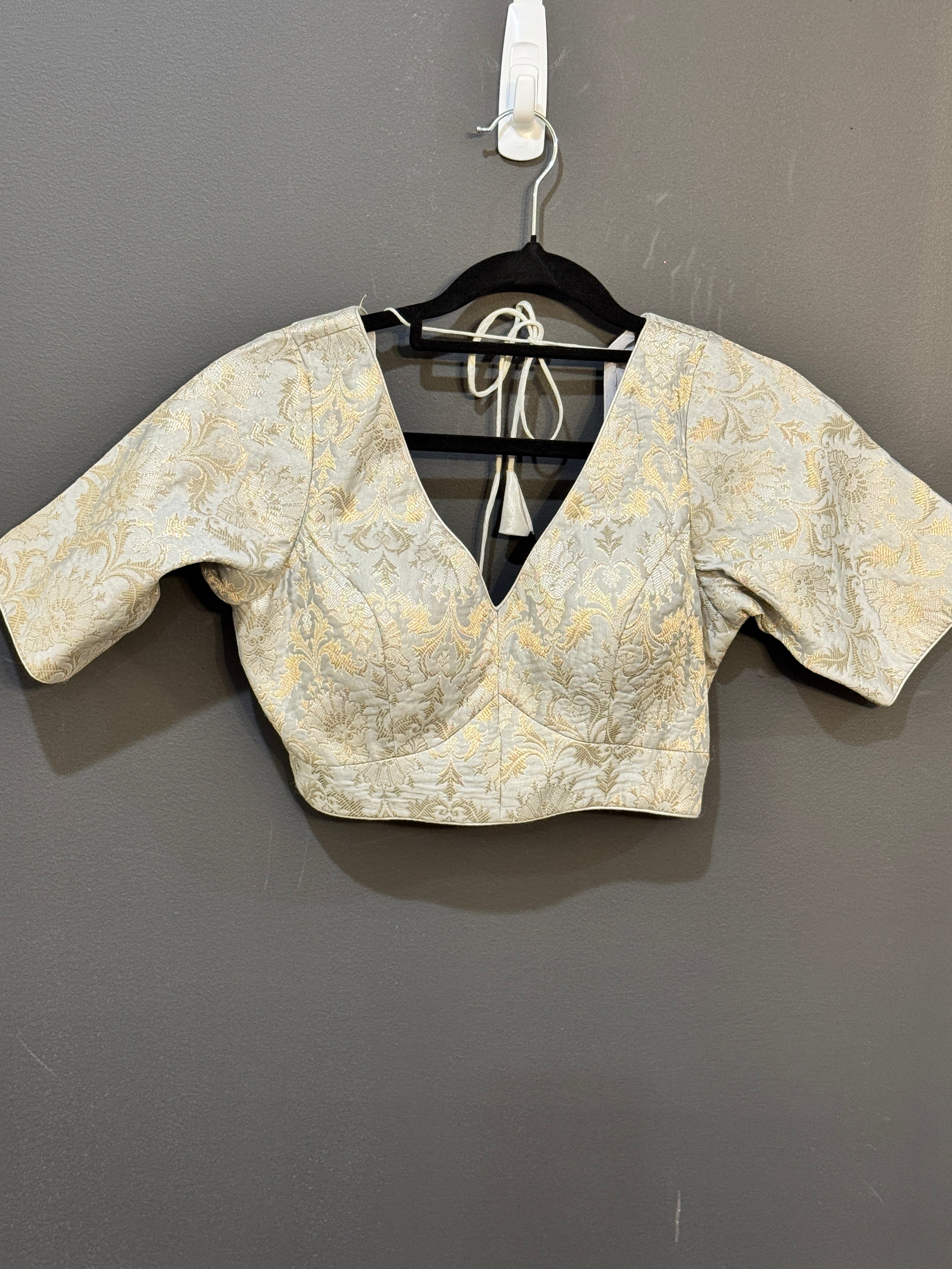 Gold Patterned V-Neck Blouse - Blouse