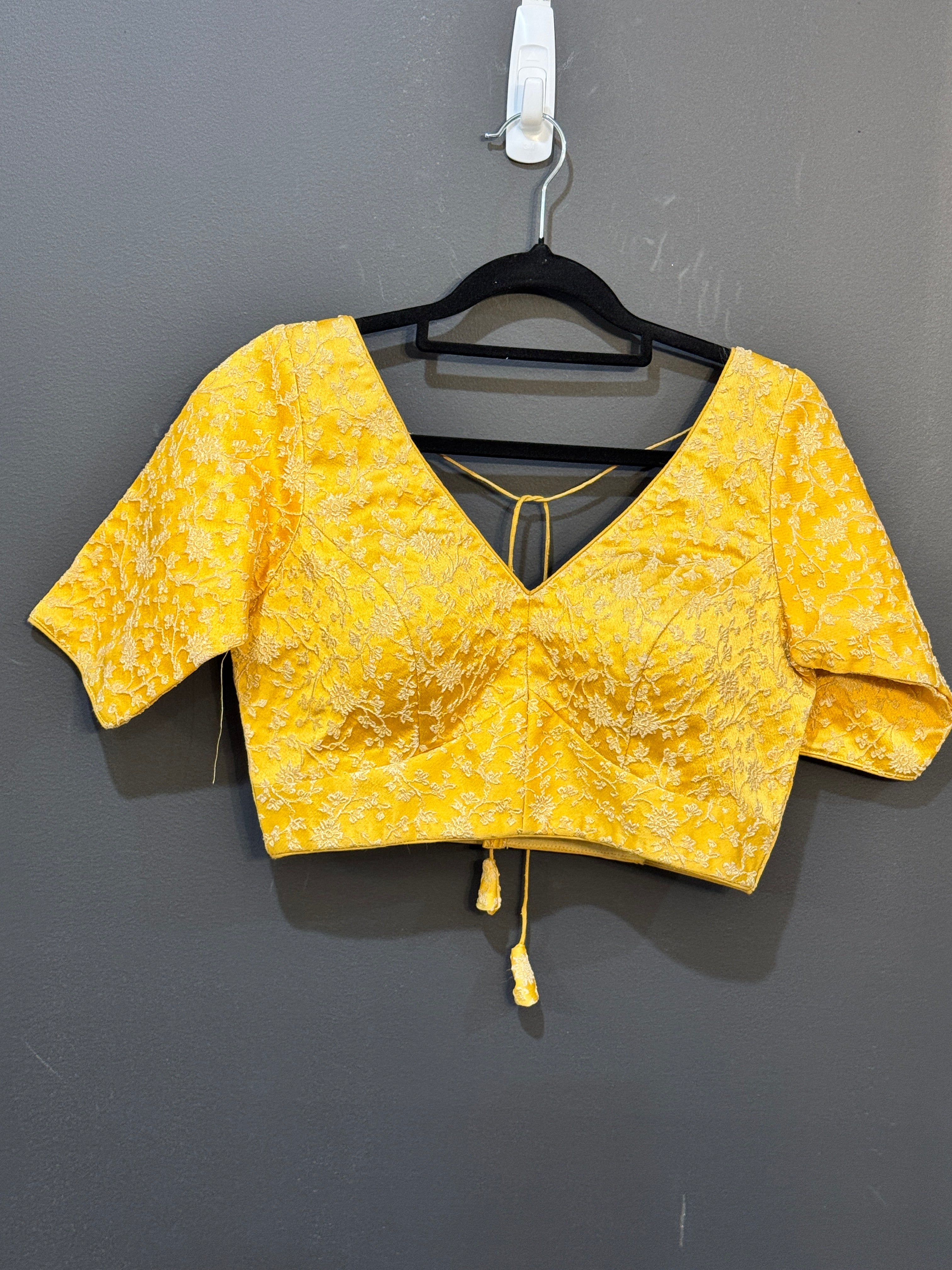 Yellow Floral Embroidered Blouse with Tie-Up - Blouse